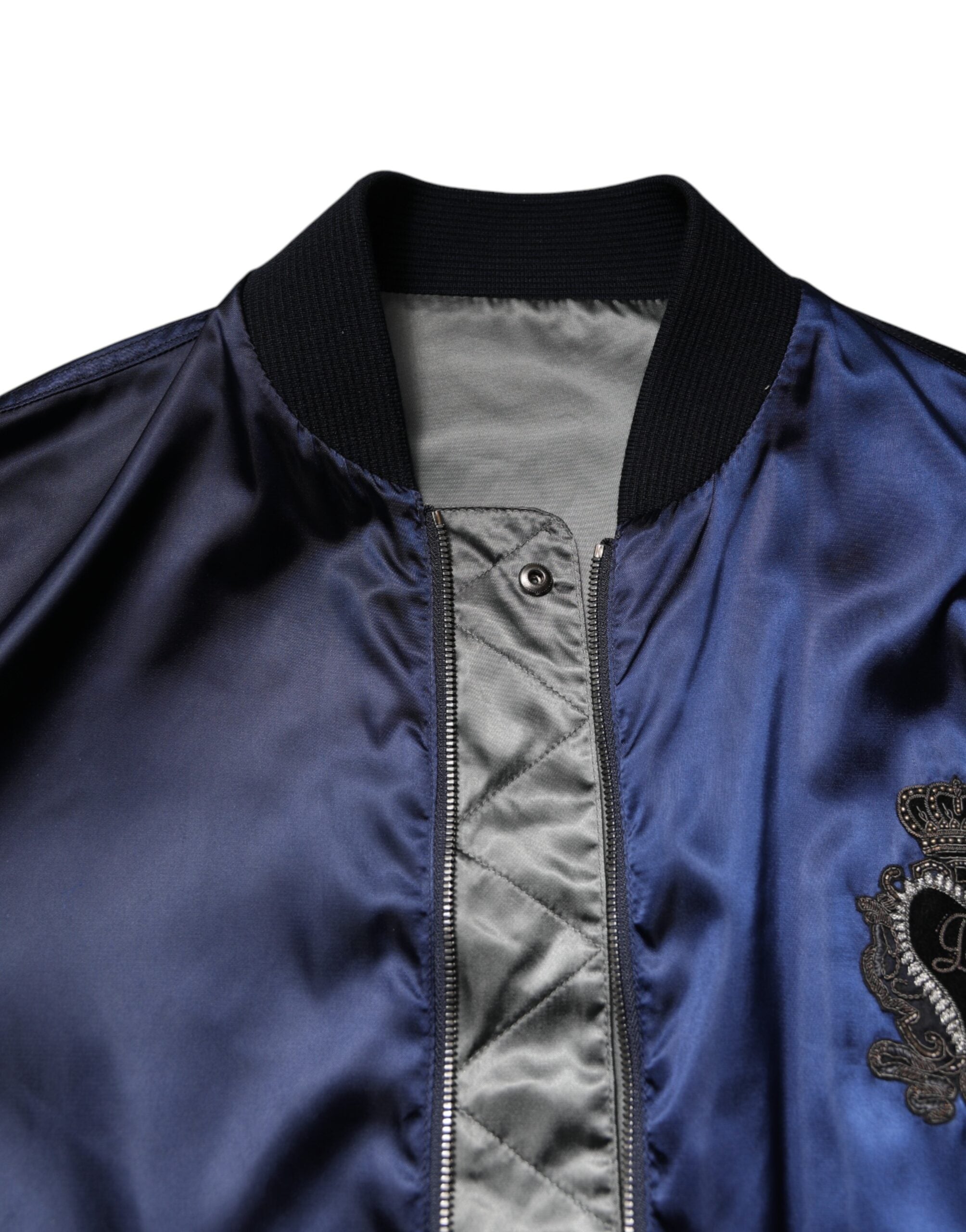 Dolce & Gabbana Blue Nylon DG Crown Full-Zip Bomber Jacket