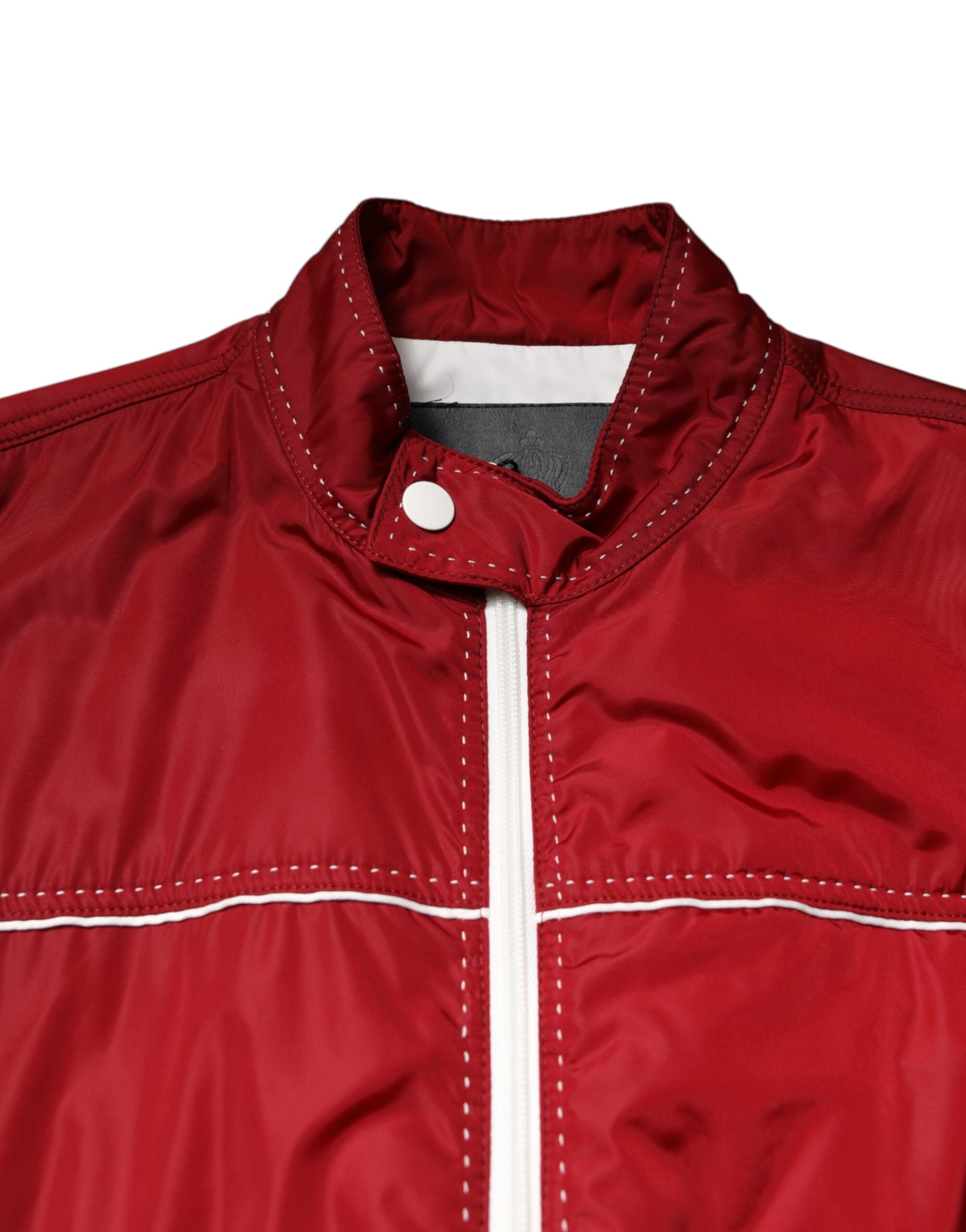 Dolce & Gabbana Red White Nylon Full Zip Men's Bomber Jacket