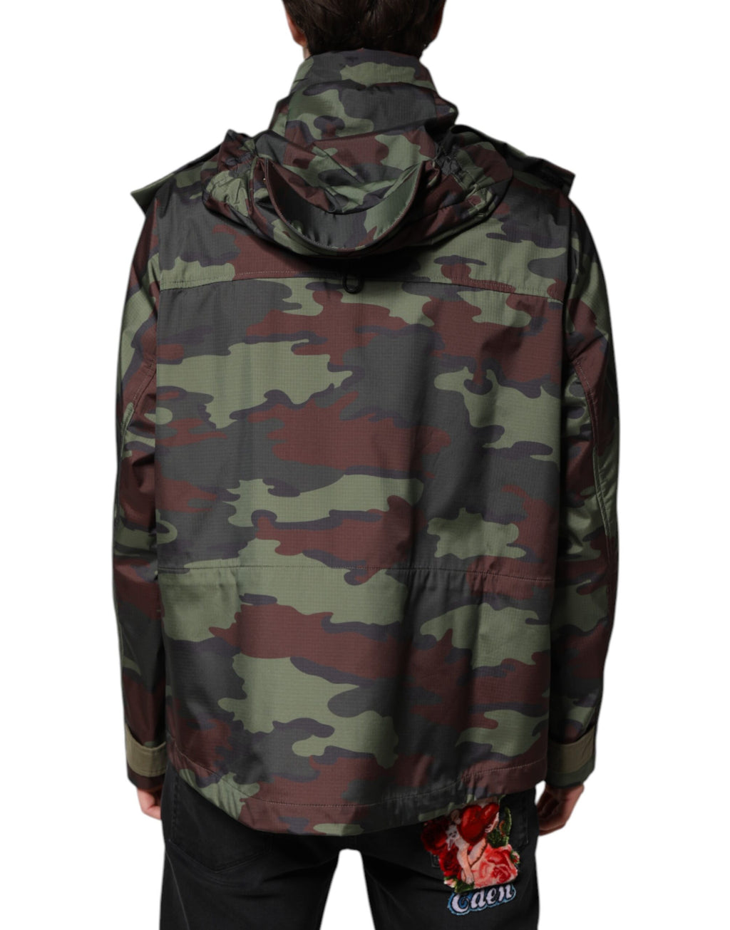 Dolce & Gabbana Multicolor Camouflage Jacket with Hood and Buttons