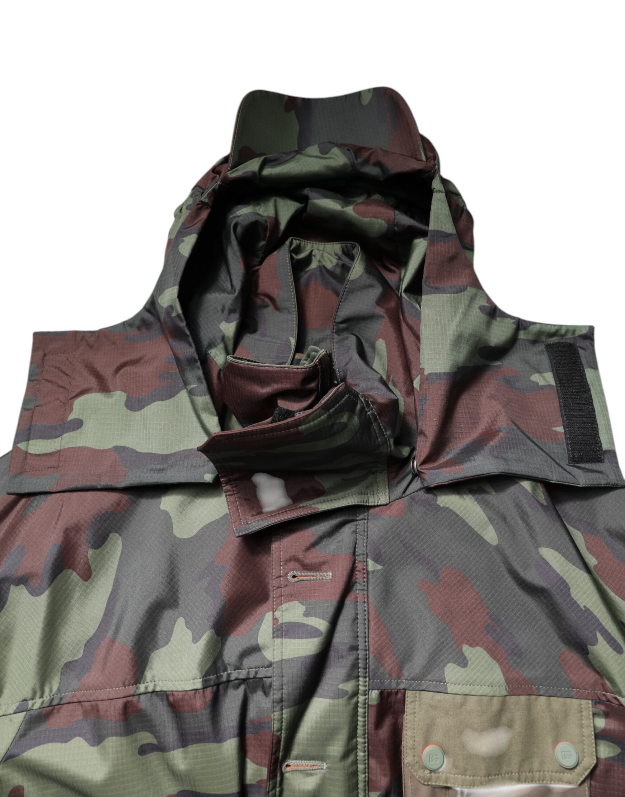 Dolce & Gabbana Multicolor Camouflage Jacket with Hood and Buttons