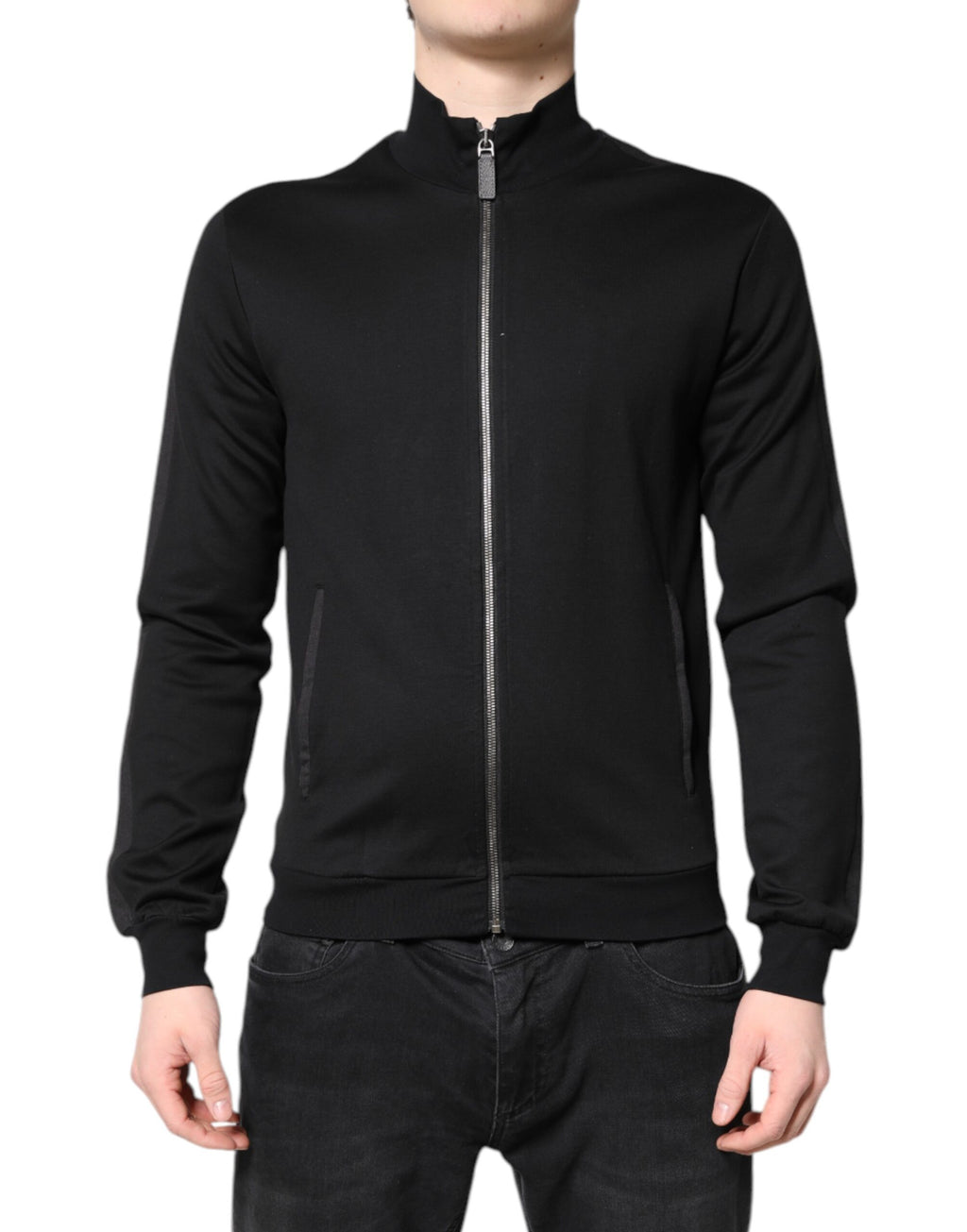Dolce & Gabbana Black Cotton Logo Full Zip Men's Bomber Jacket