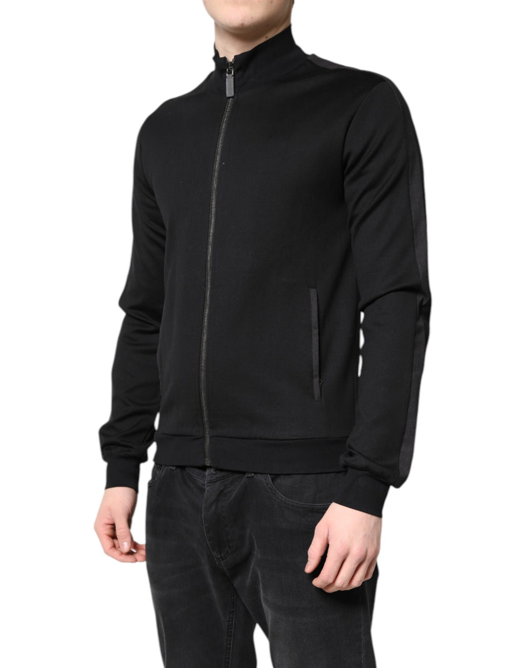 Dolce & Gabbana Black Cotton Logo Full Zip Men's Bomber Jacket