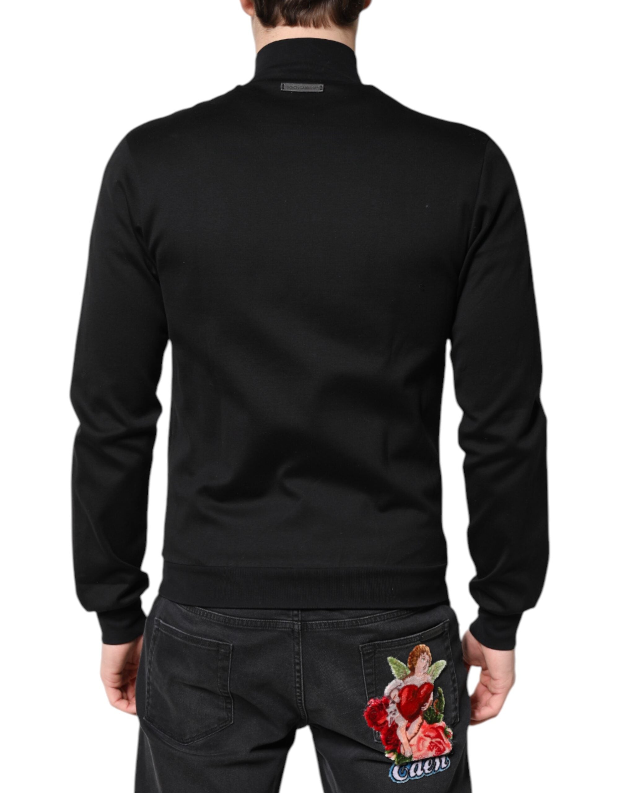 Dolce & Gabbana Black Cotton Logo Full Zip Men's Bomber Jacket