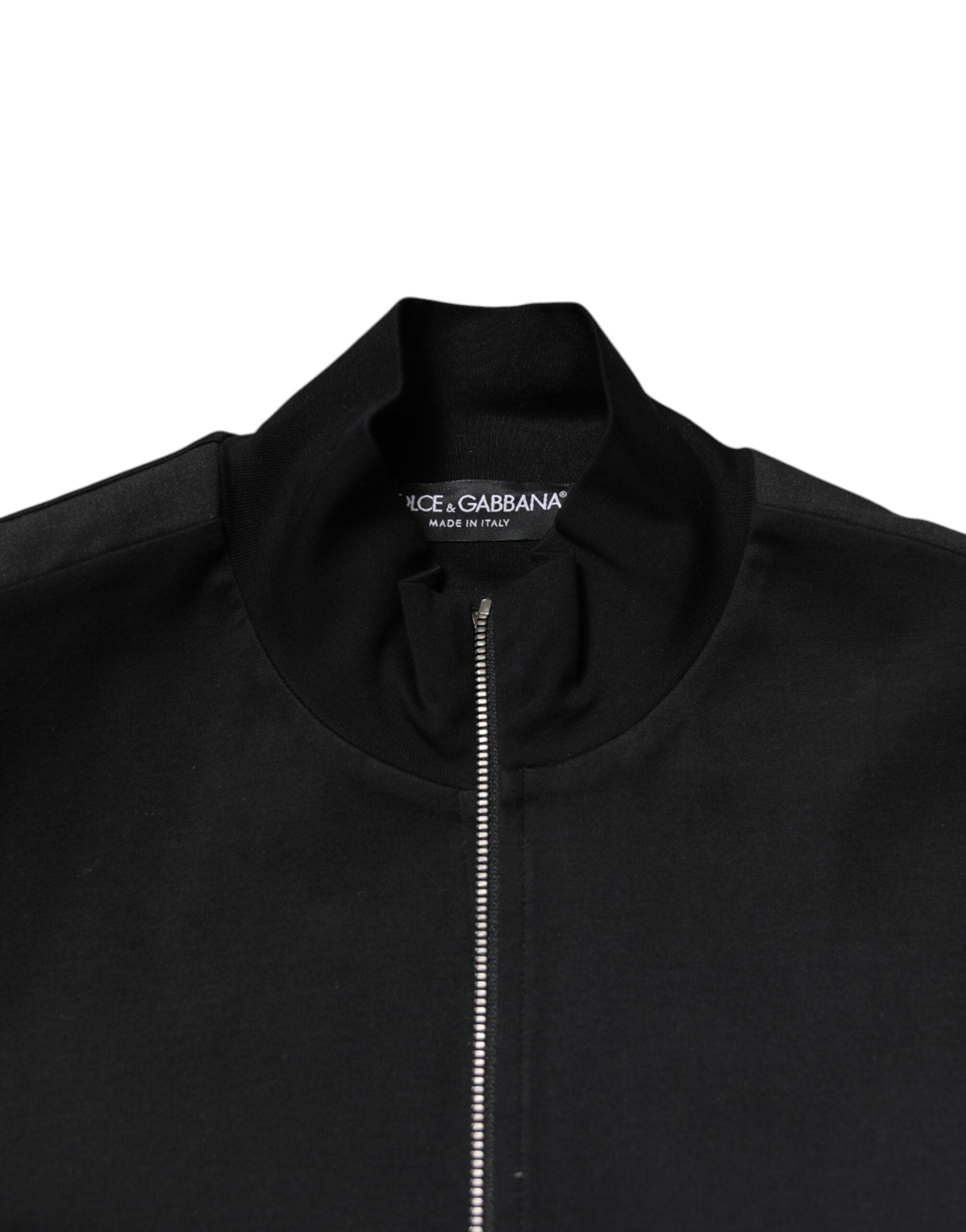Dolce & Gabbana Black Cotton Logo Full Zip Men's Bomber Jacket