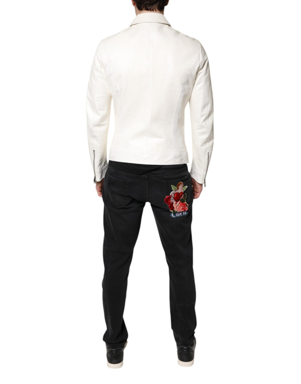 Dolce & Gabbana White Full-Zip Biker Coat