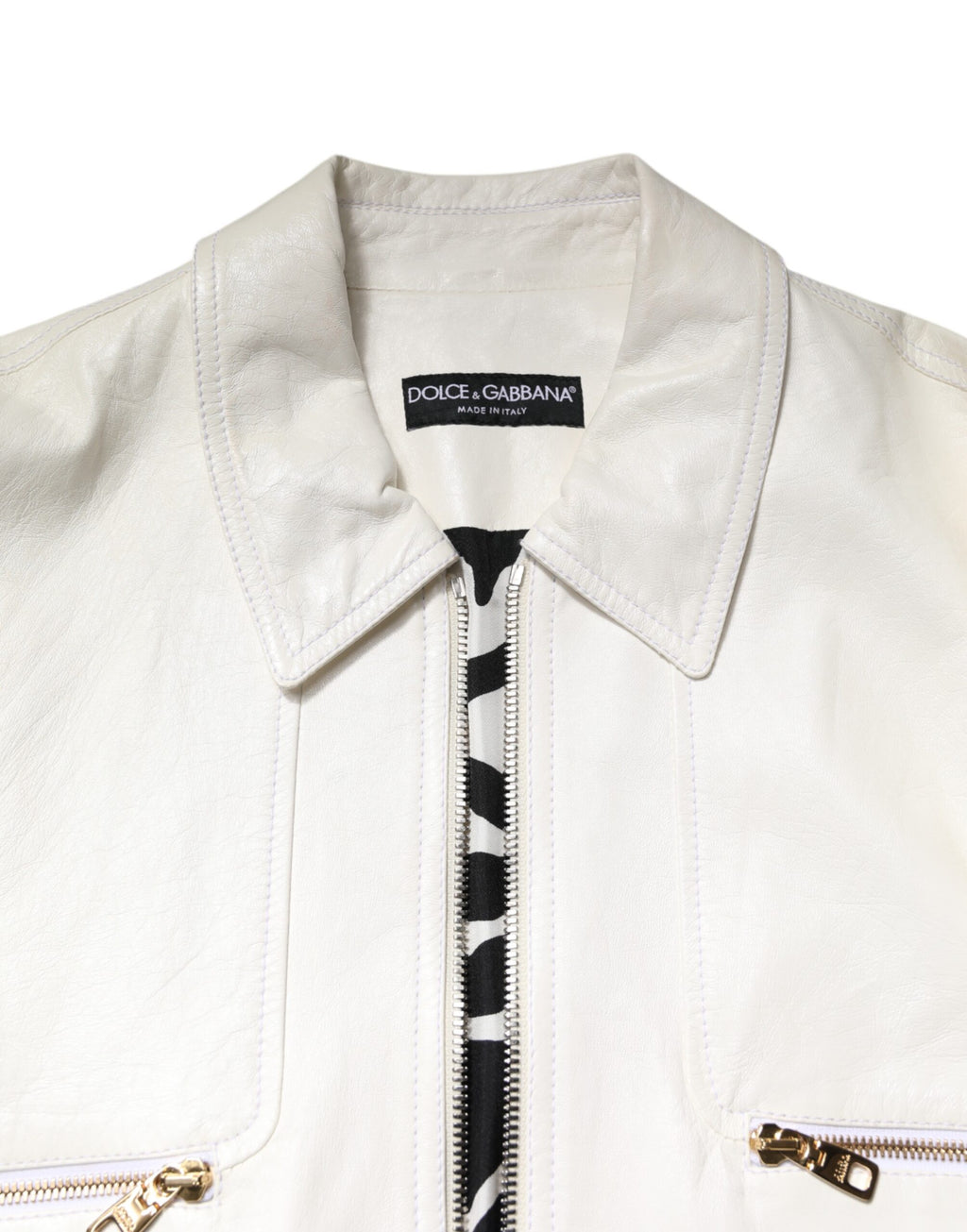 Dolce & Gabbana White Full-Zip Biker Coat