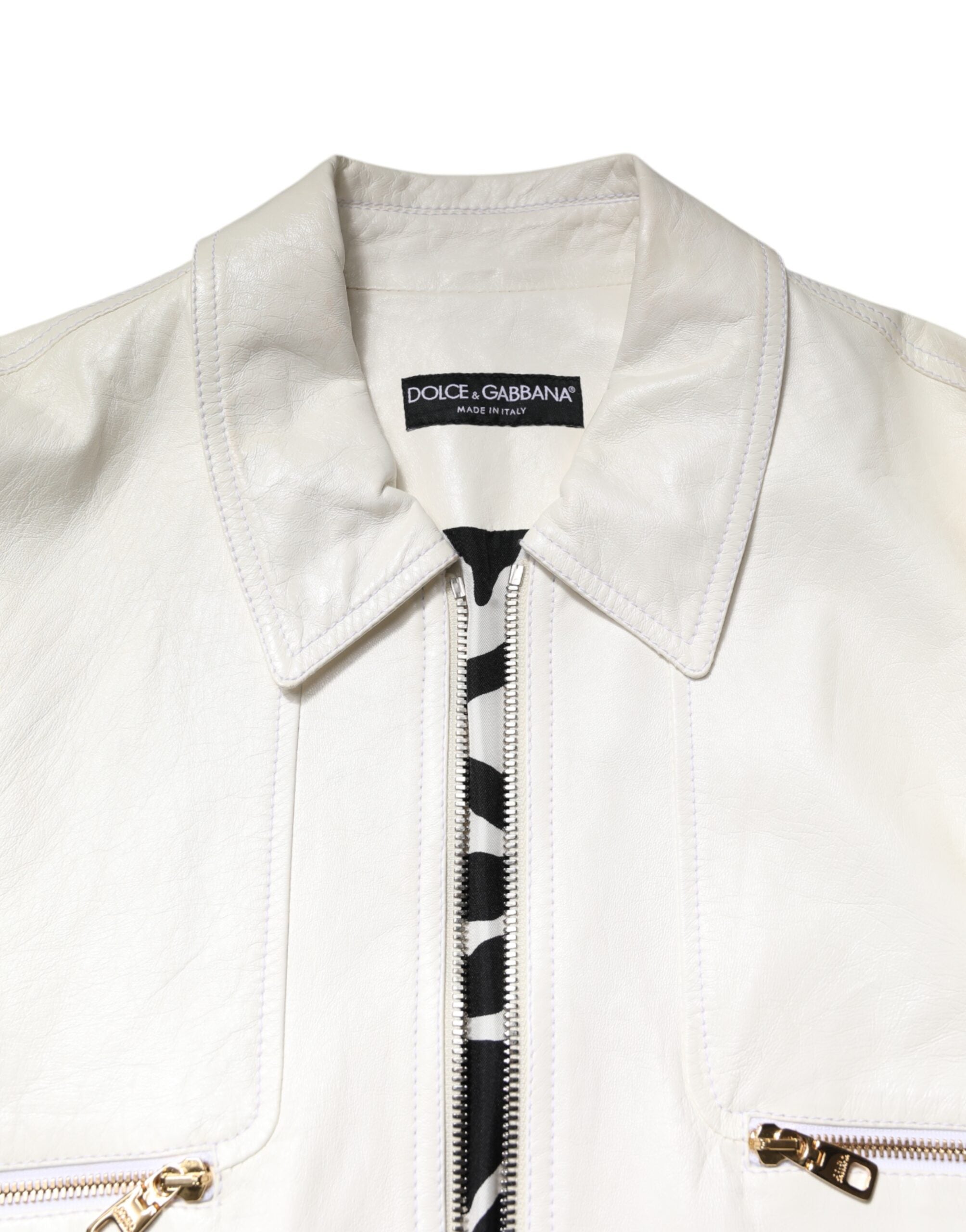 Dolce & Gabbana White Full-Zip Biker Coat