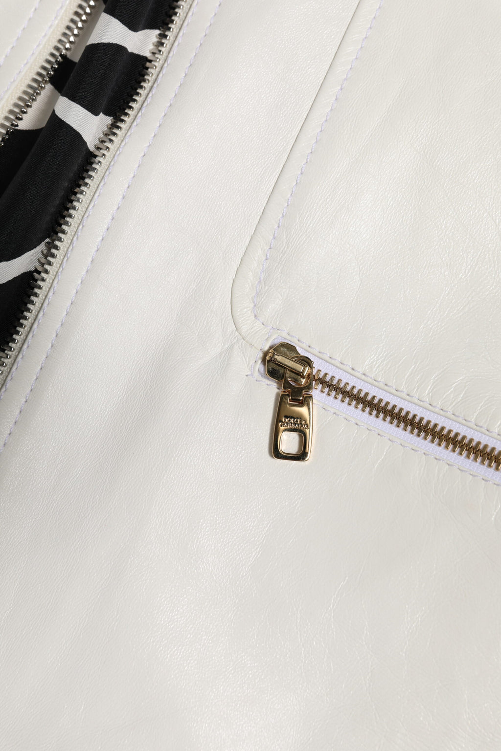 Dolce & Gabbana White Full-Zip Biker Coat