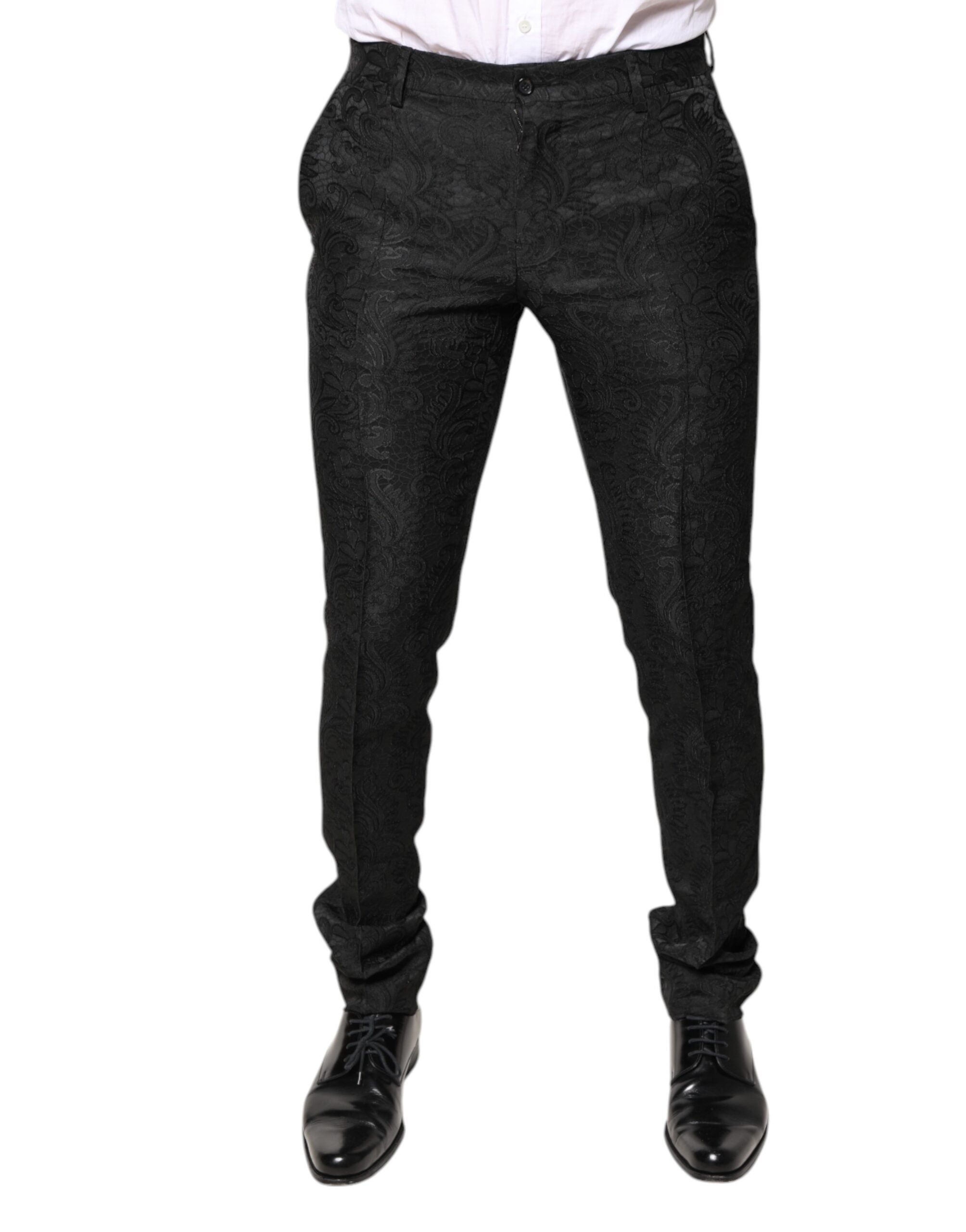 Dolce & Gabbana Black Floral Jacquard Mid-Rise Trousers