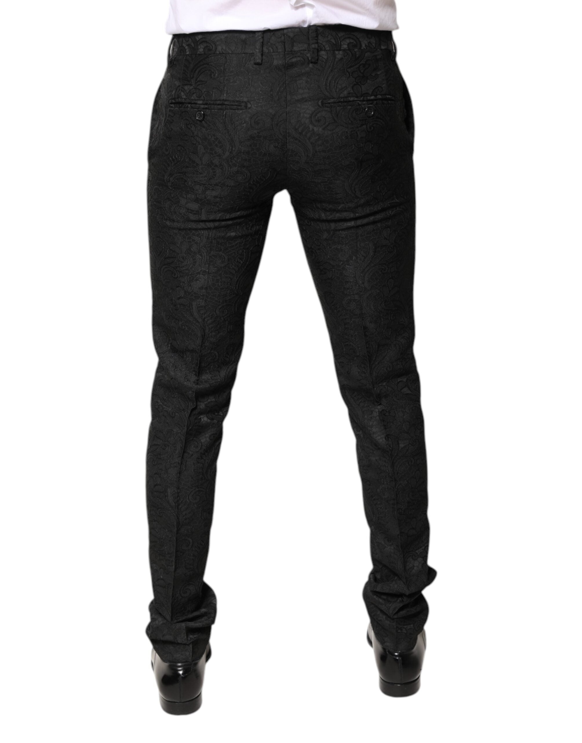 Dolce & Gabbana Black Floral Jacquard Mid-Rise Trousers