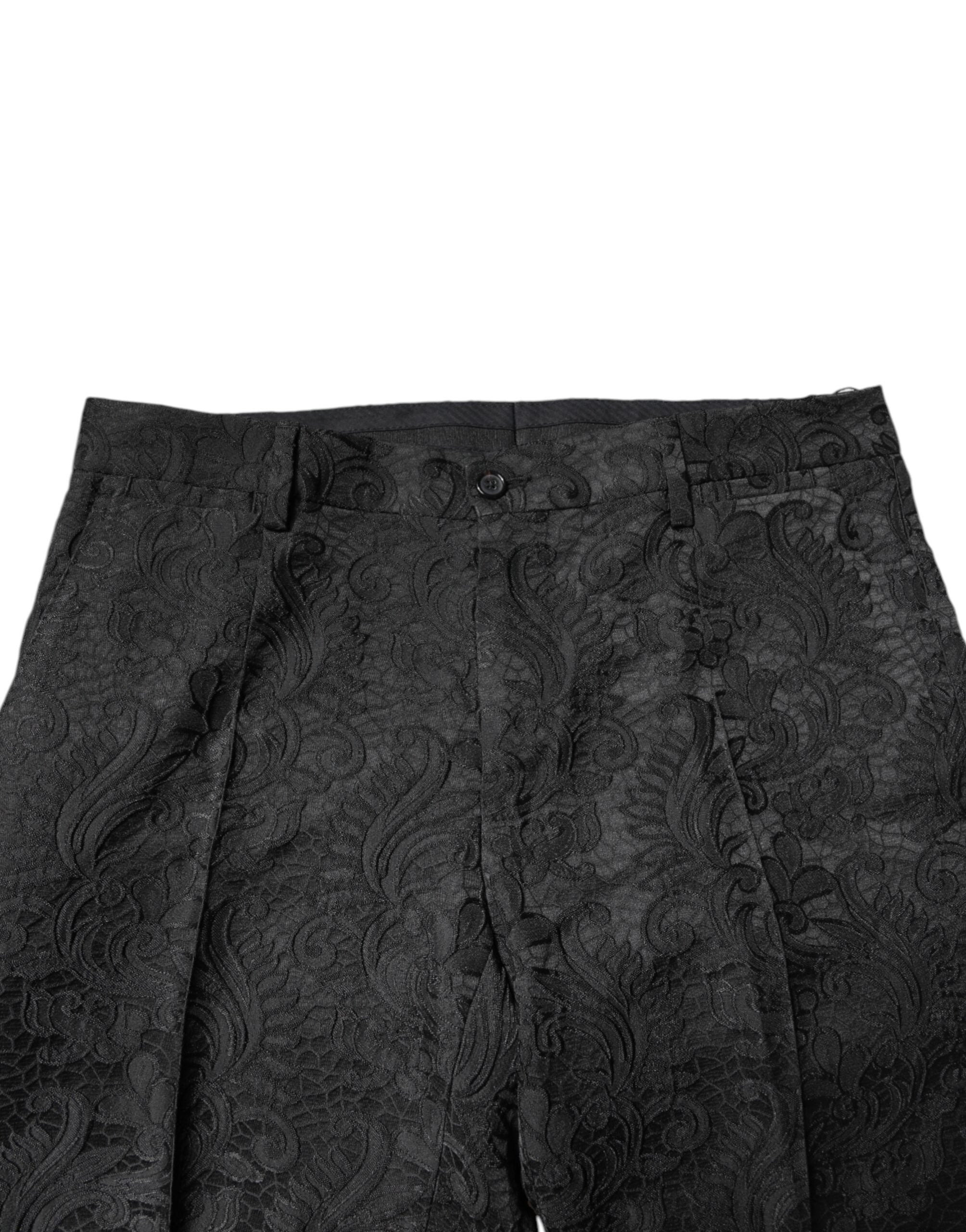Dolce & Gabbana Black Floral Jacquard Mid-Rise Trousers