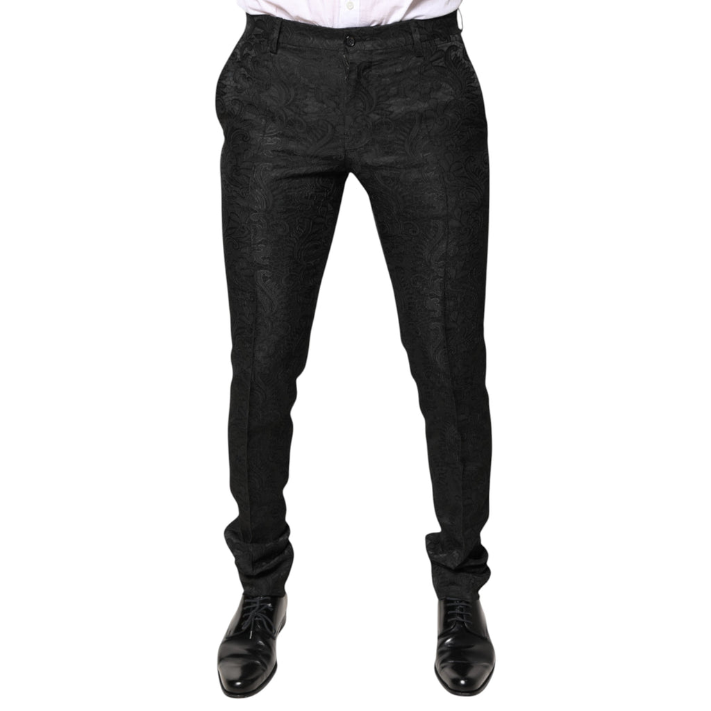 Dolce & Gabbana Black Floral Jacquard Mid-Rise Trousers