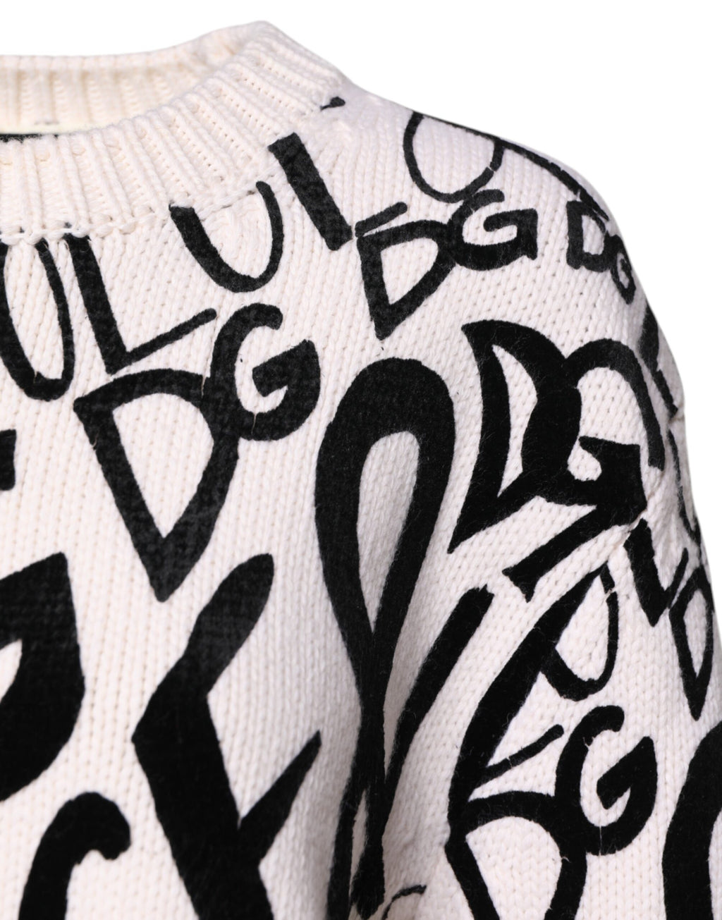 Dolce & Gabbana White Black Logo Print Women's Pullover Sweater