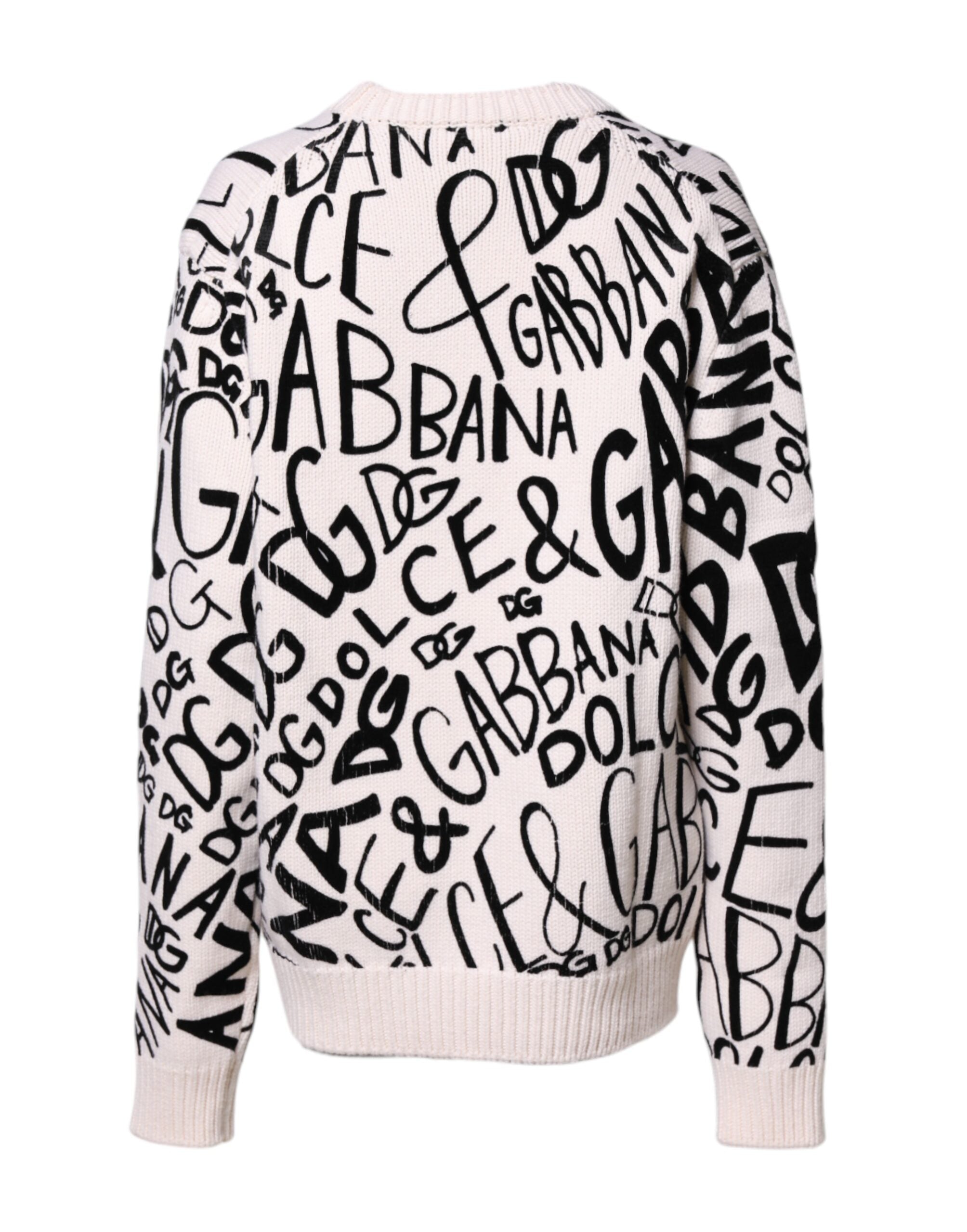 Dolce & Gabbana White Black Logo Print Women's Pullover Sweater