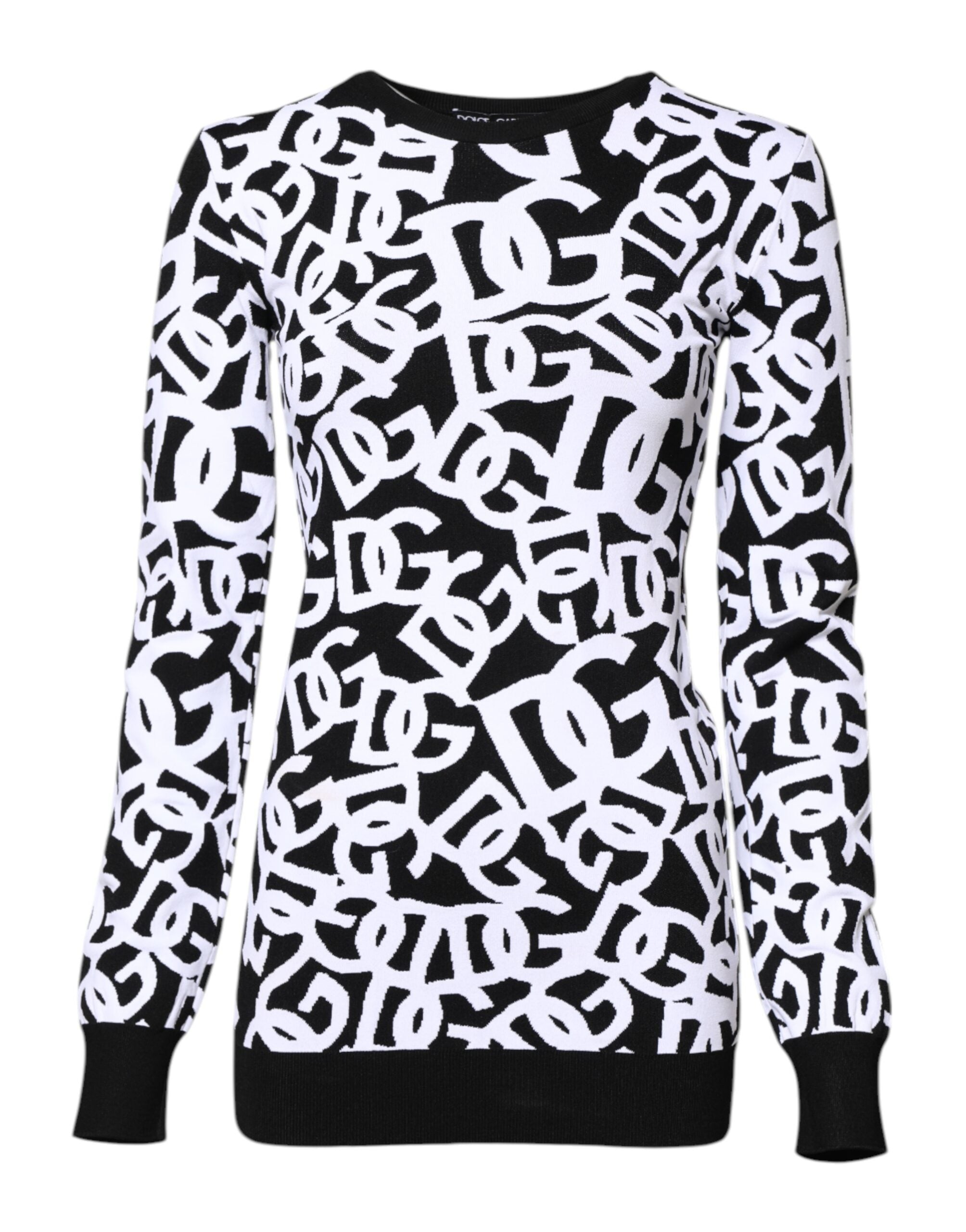Dolce & Gabbana Schwarzer weißer Logodruck Frauen Pullover Pullover