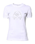 Dolce & Gabbana Weißes T-Shirt mit geblümtem Logo und Rundhalsausschnitt aus Baumwolle