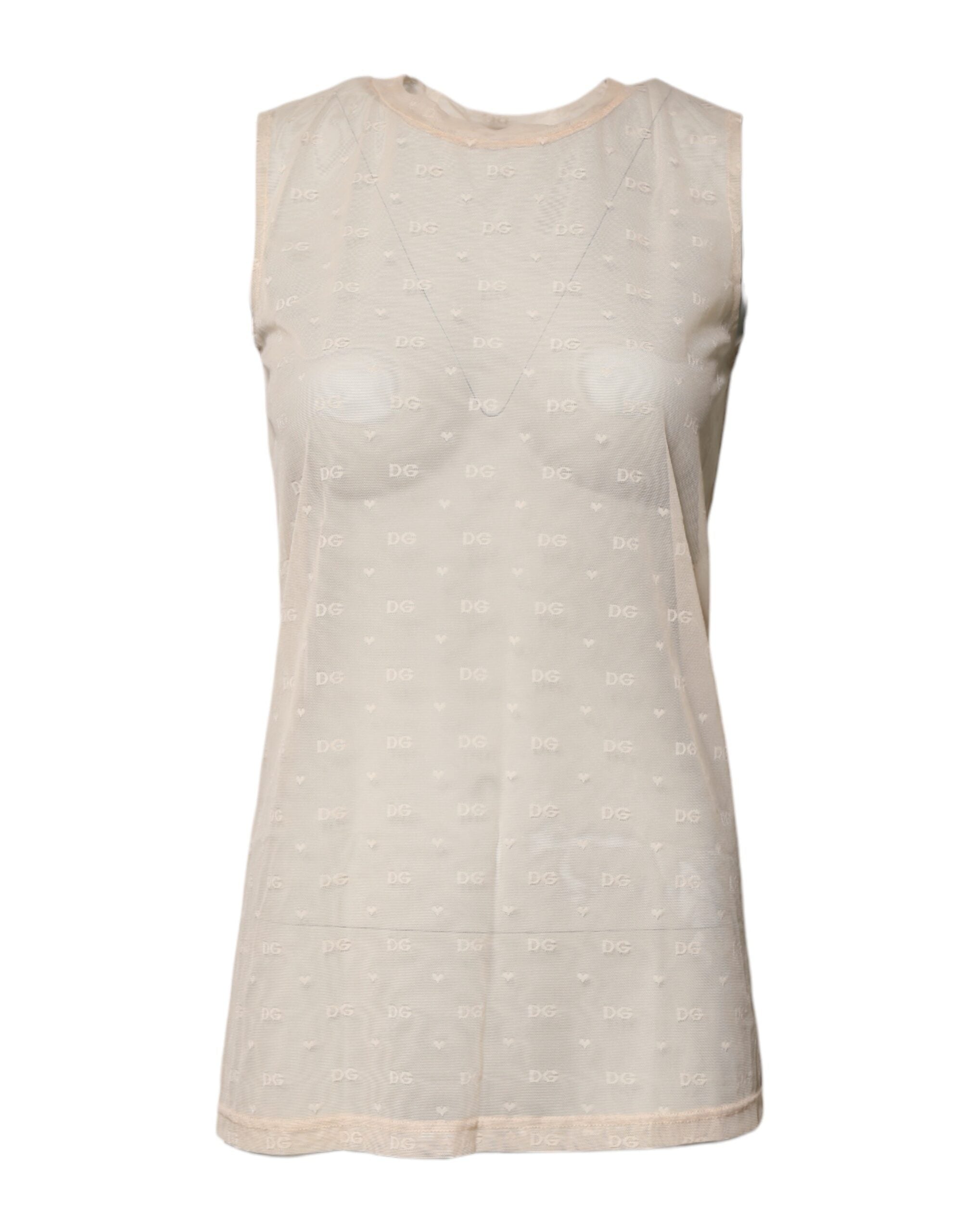 Dolce & Gabbana Ivory Nylon Logo Sleeveless Tank Top