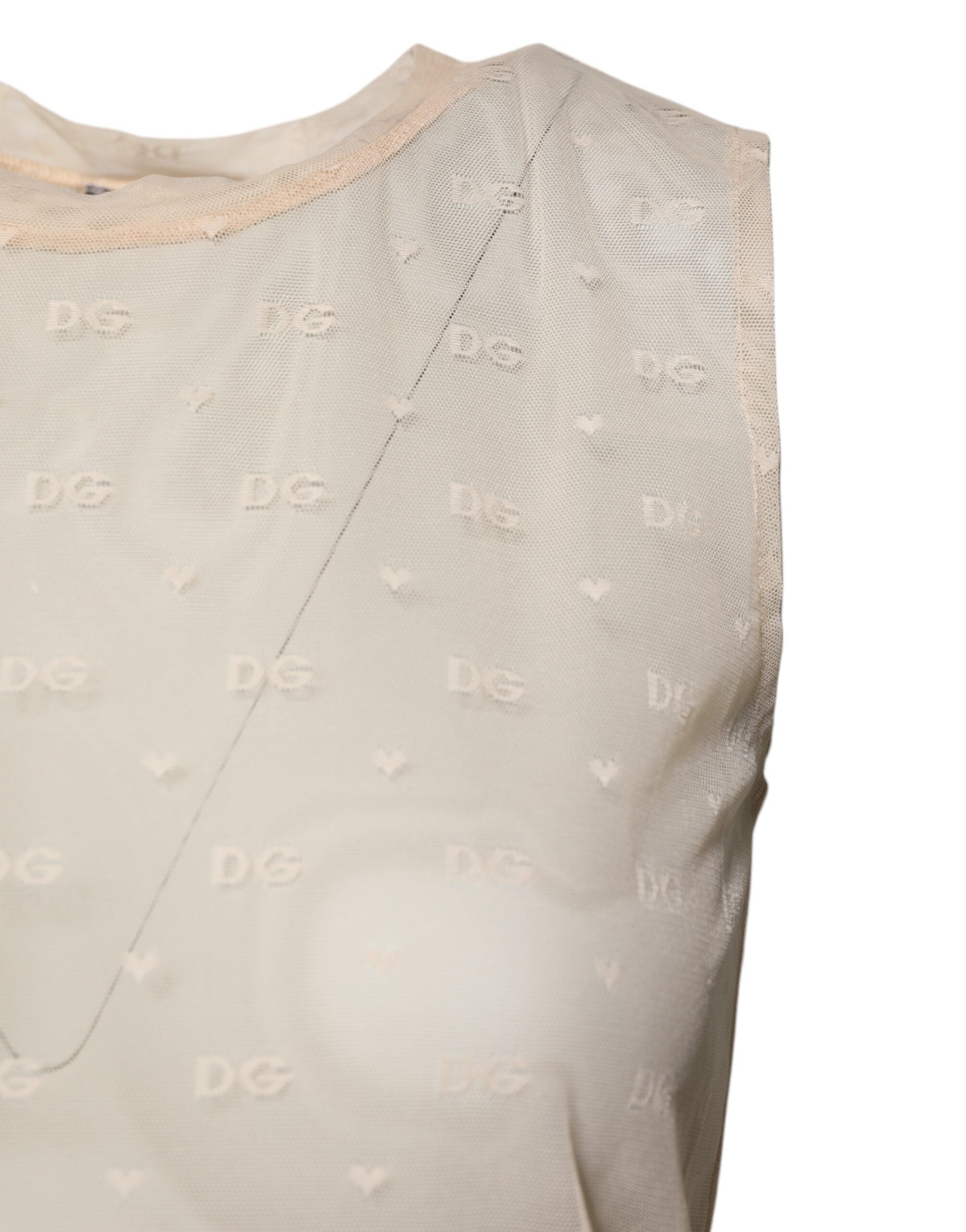 Dolce & Gabbana Ivory Nylon Logo Sleeveless Tank Top