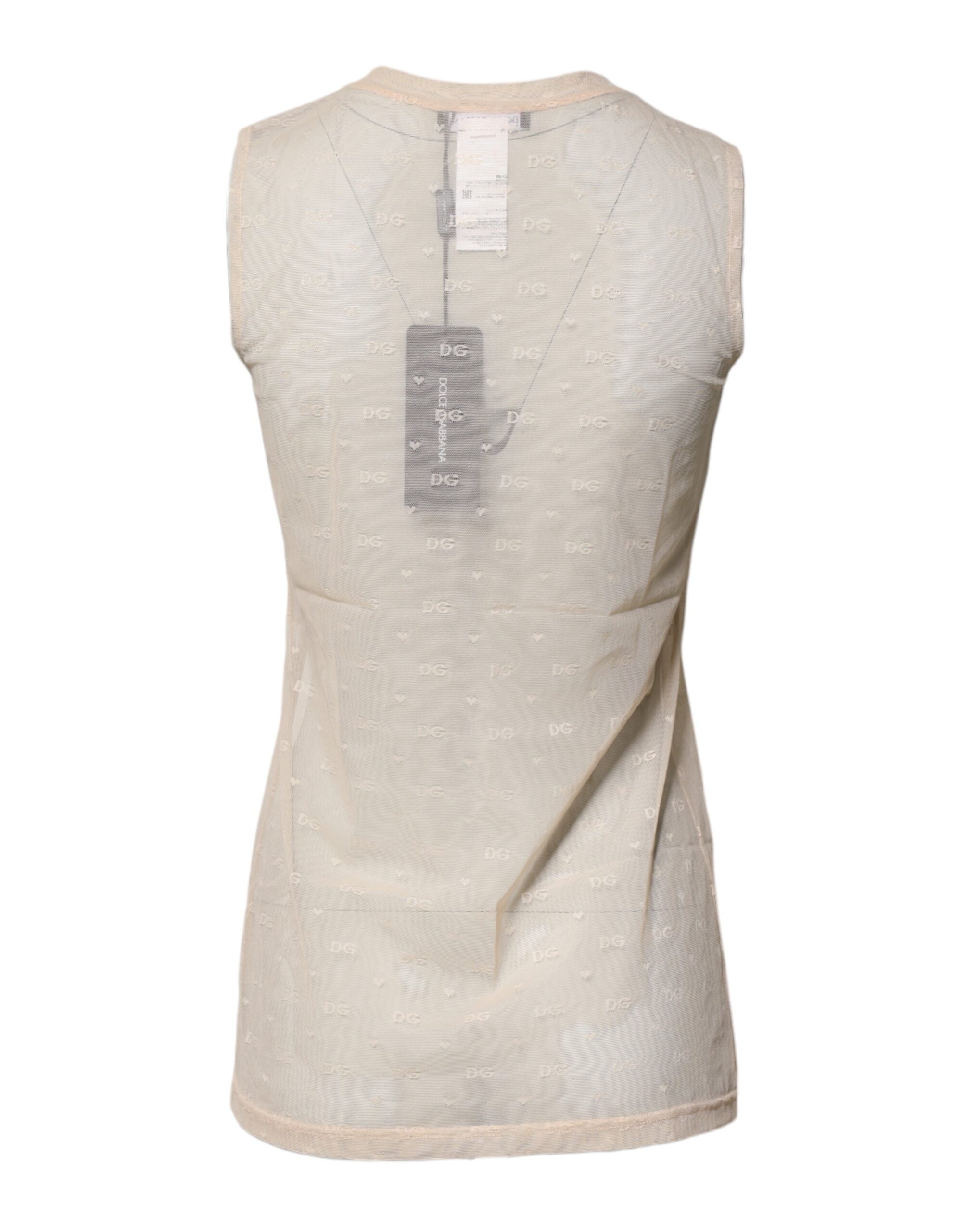 Dolce & Gabbana Ivory Nylon Logo Sleeveless Tank Top