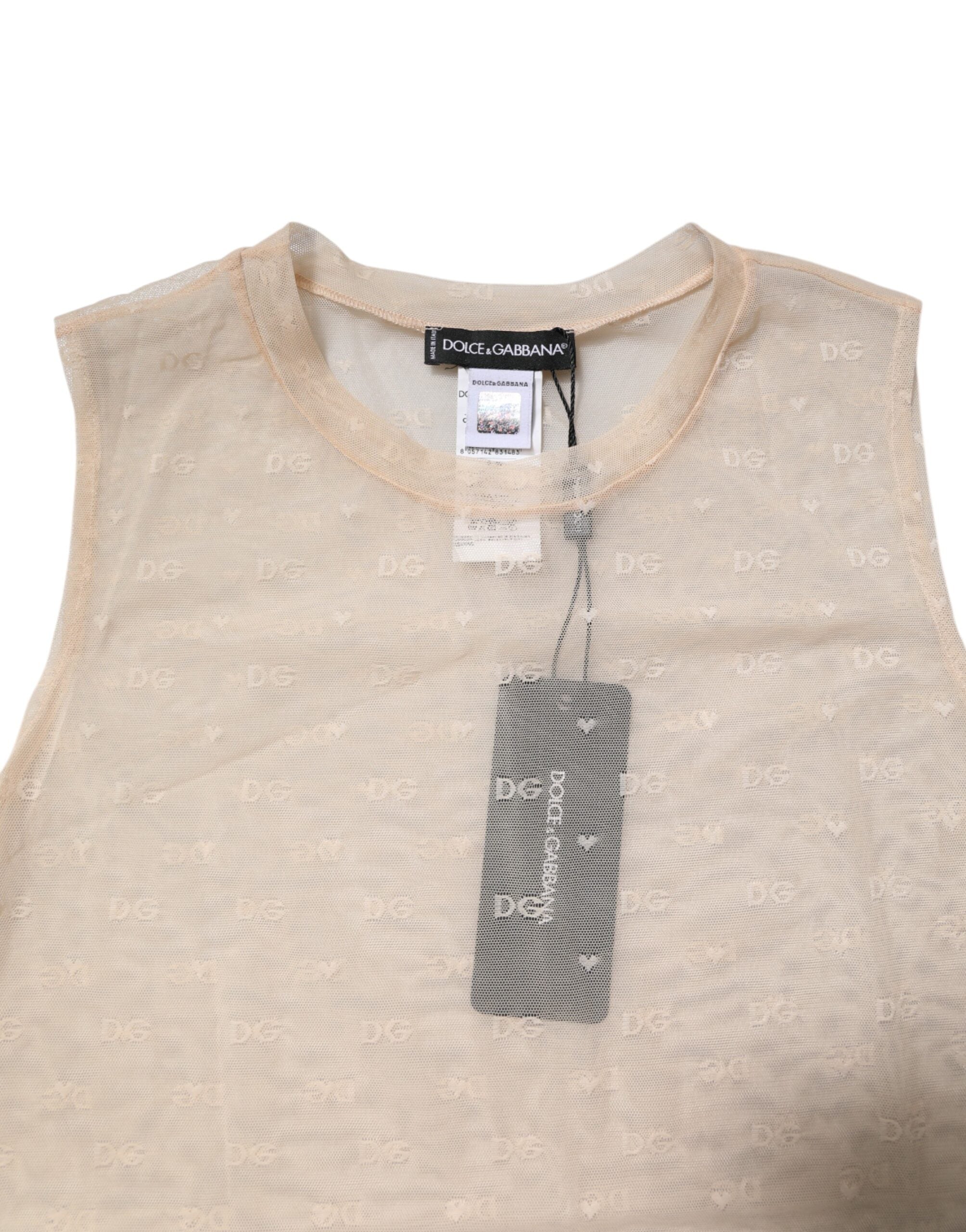 Dolce & Gabbana Ivory Nylon Logo Sleeveless Tank Top