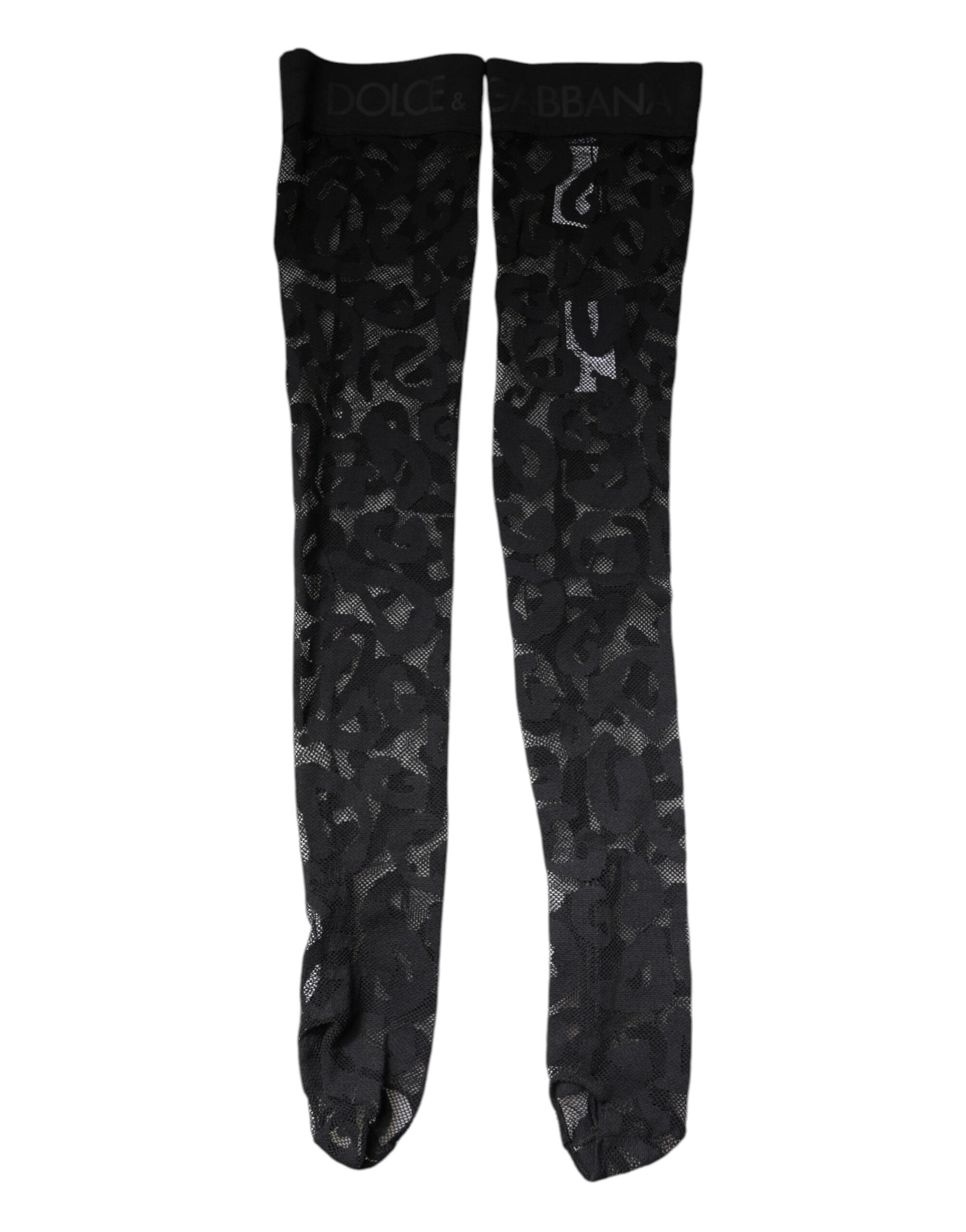 Dolce & Gabbana Black Floral Lace Cotton-Blend Stretch Socks