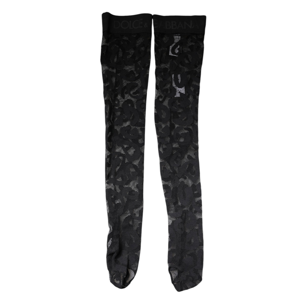 Dolce & Gabbana Black Floral Lace Cotton-Blend Stretch Socks