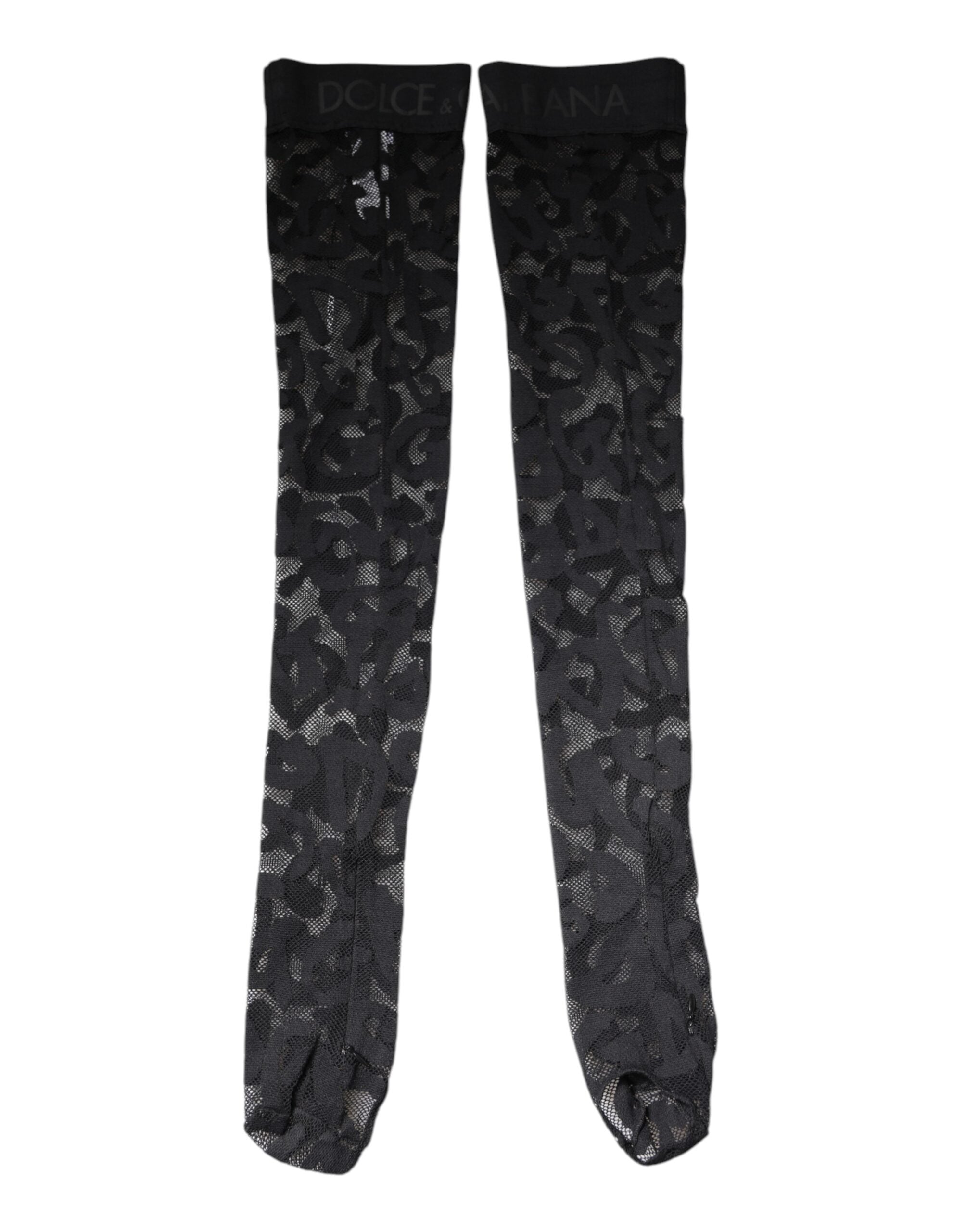 Dolce & Gabbana Black Floral Lace Cotton-Blend Stretch Socks