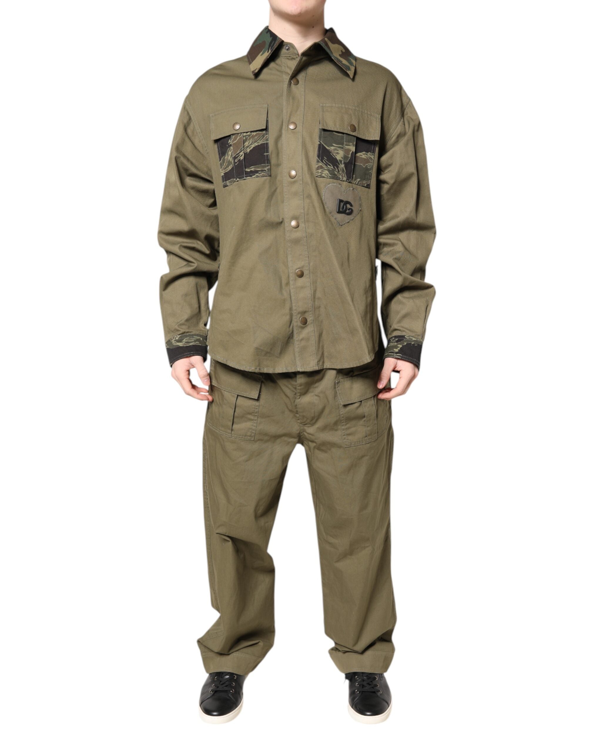 Dolce & Gabbana Brown Cotton-Stretch Shirt-Pants Loungewear Set