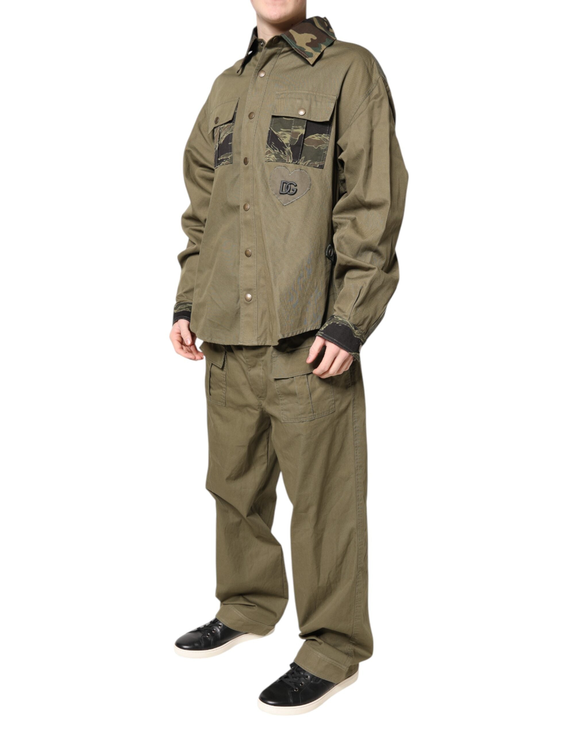 Dolce & Gabbana Brown Cotton-Stretch Shirt-Pants Loungewear Set