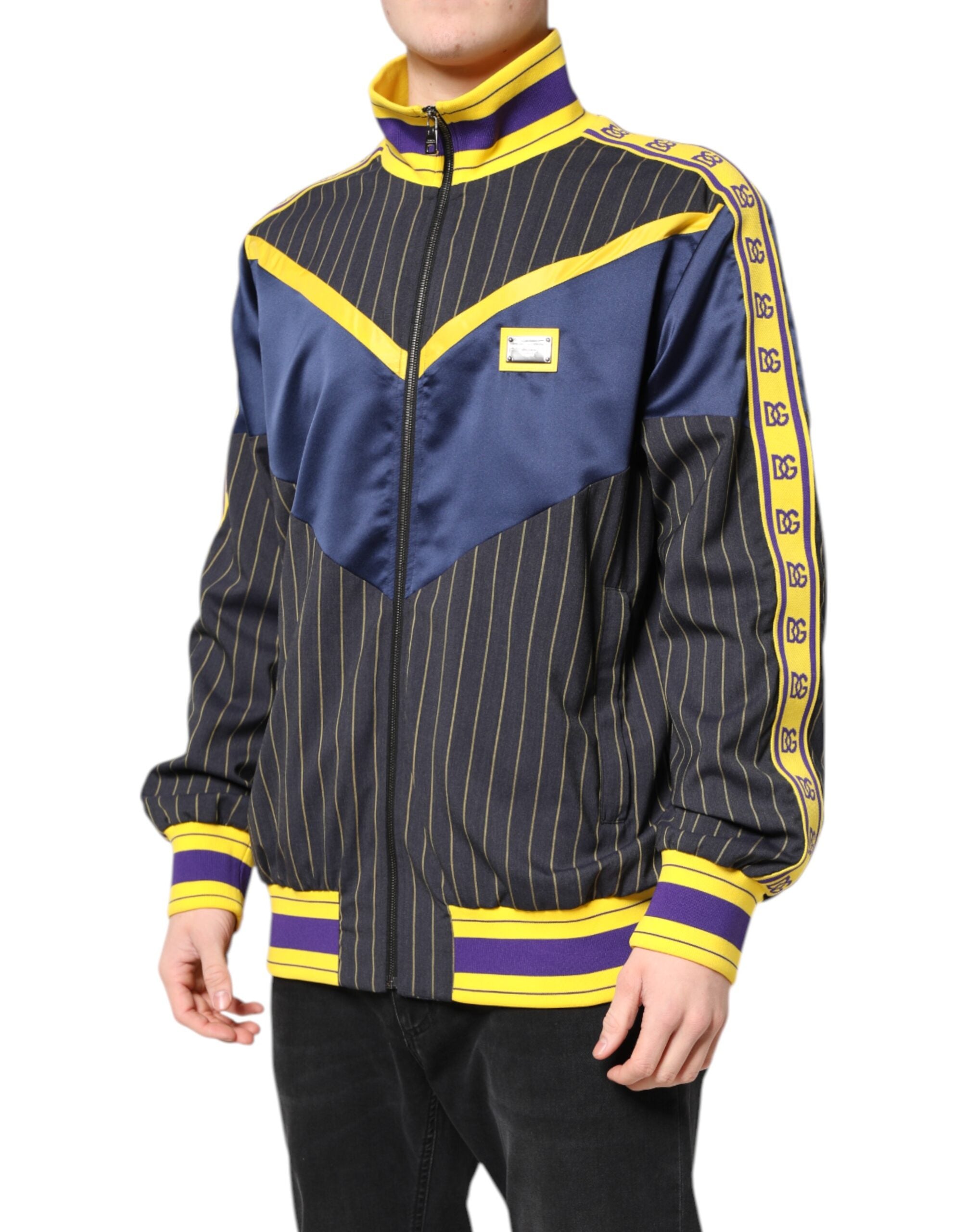 Dolce & Gabbana Black Striped Logo Full-Zip Bomber Jacket