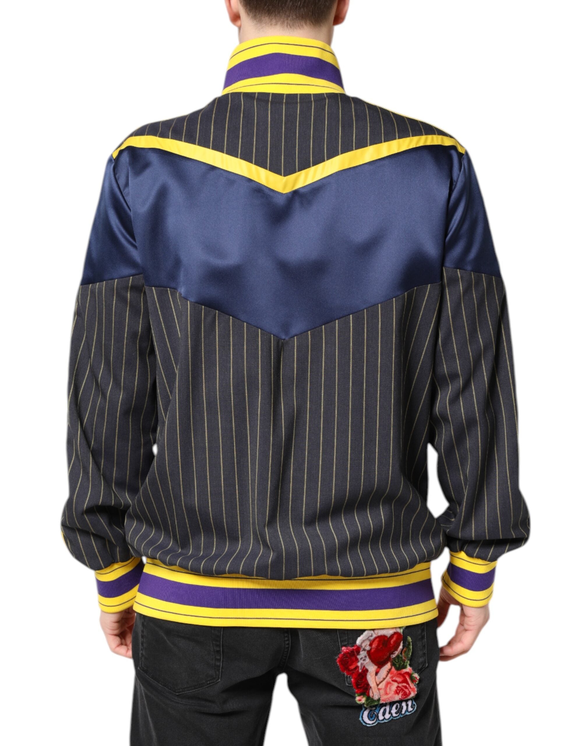 Dolce & Gabbana Black Striped Logo Full-Zip Bomber Jacket