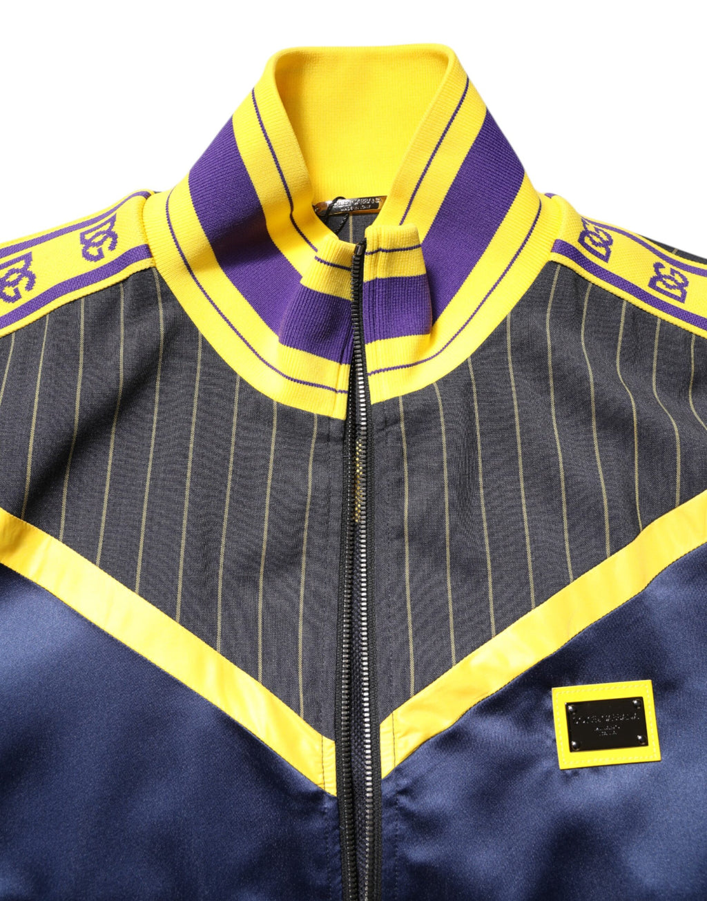 Dolce & Gabbana Black Striped Logo Full-Zip Bomber Jacket