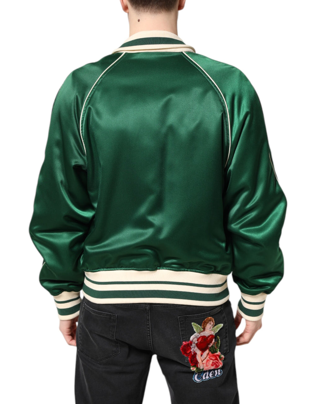Dolce & Gabbana Green Floral DG Logo Zip-Up Bomber Jacket