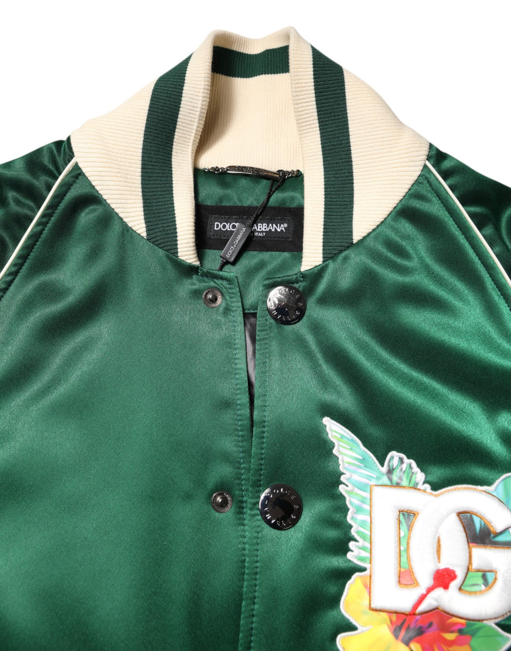 Dolce & Gabbana Green Floral DG Logo Zip-Up Bomber Jacket