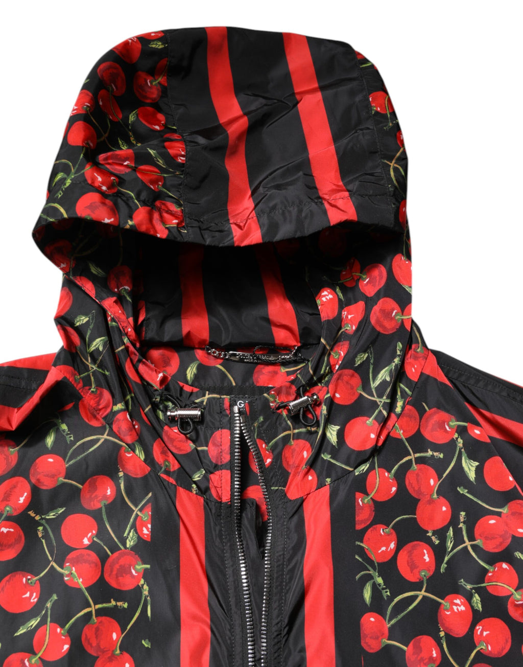 Dolce & Gabbana Black Cherry-Print Hooded Windbreaker Jacket
