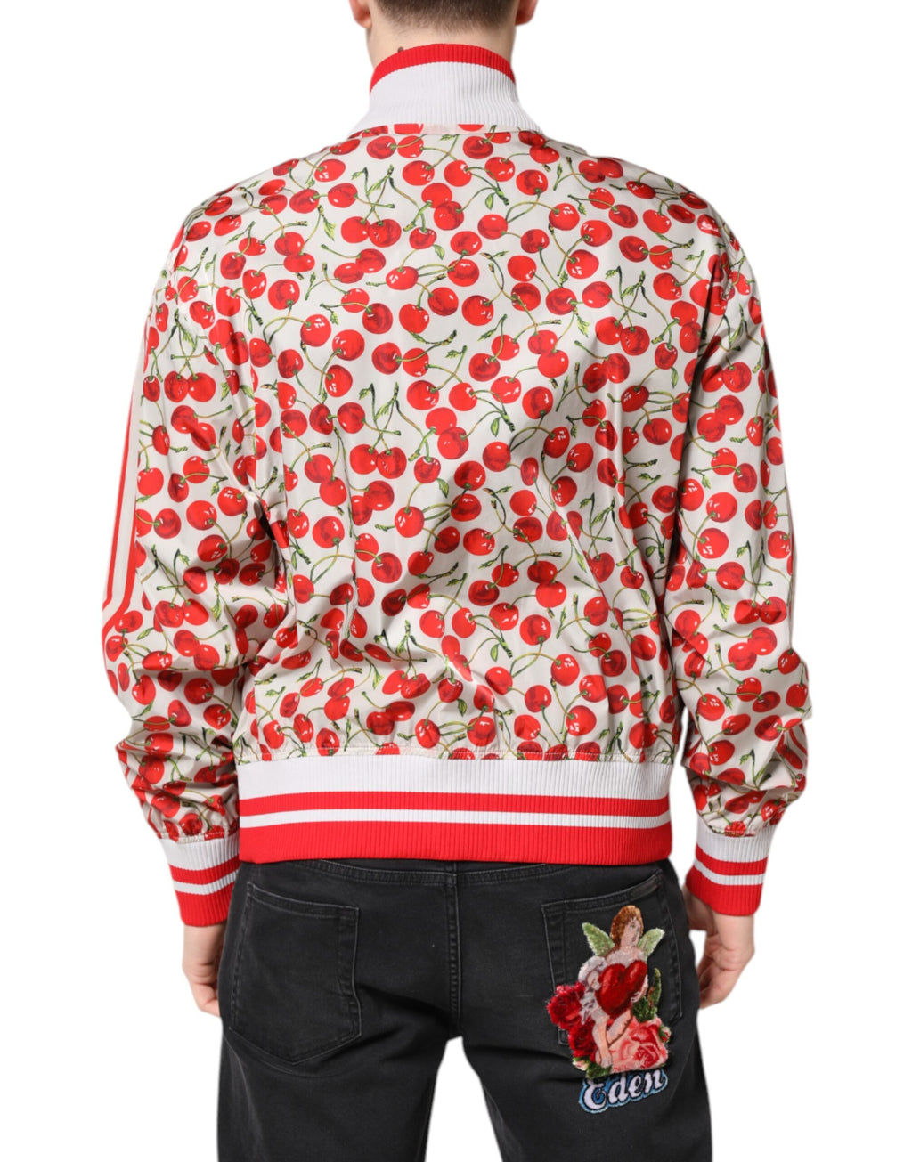 Dolce & Gabbana Weiße Cherry Print Bomberjacke mit durchgehendem Reißverschluss
