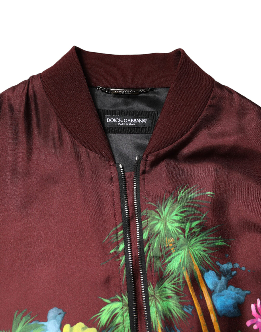 Dolce & Gabbana Maroon Floral Print Zip-Up Bomber Jacket