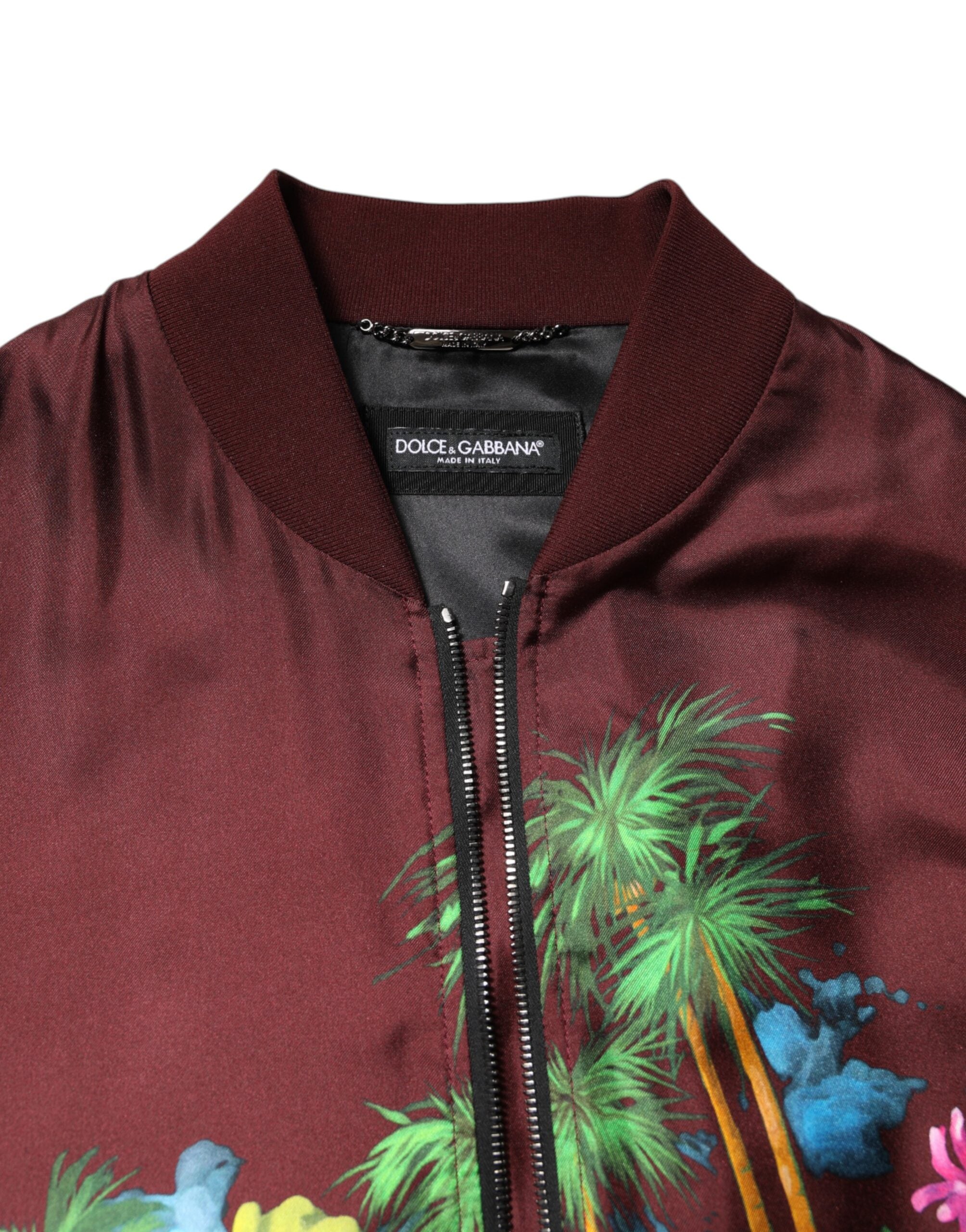 Dolce & Gabbana Maroon Floral Print Zip-Up Bomber Jacket
