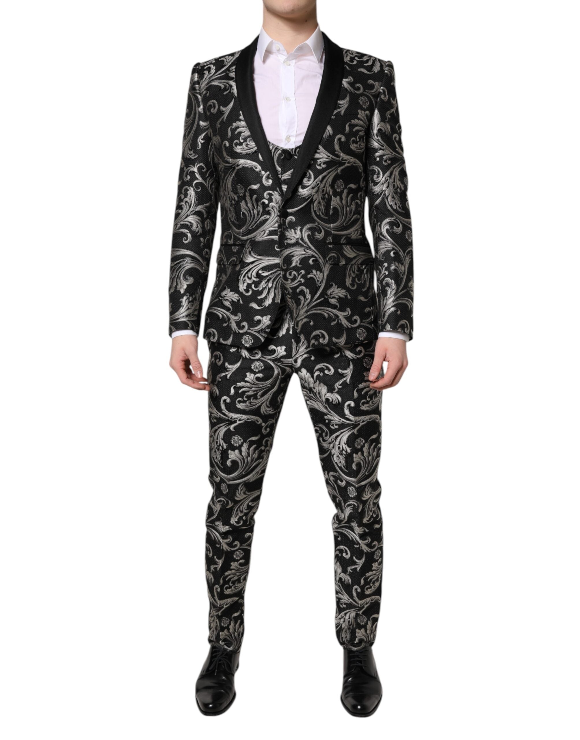 Dolce & Gabbana Black Gray MARTINI Jacquard Men's 3 Piece Suit