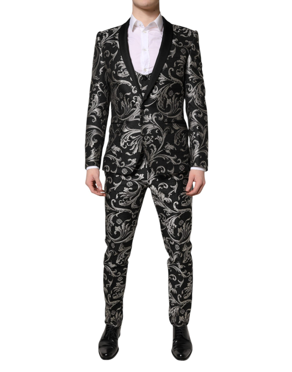 Dolce & Gabbana Black Gray MARTINI Jacquard Men's 3 Piece Suit