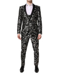 Dolce & Gabbana Black Gray MARTINI Jacquard Men's 3 Piece Suit
