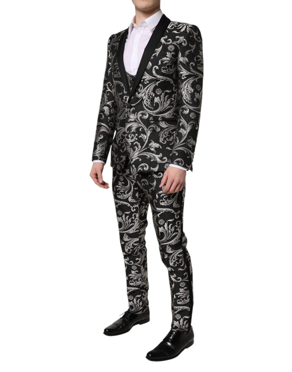 Dolce & Gabbana Black Gray MARTINI Jacquard Men's 3 Piece Suit