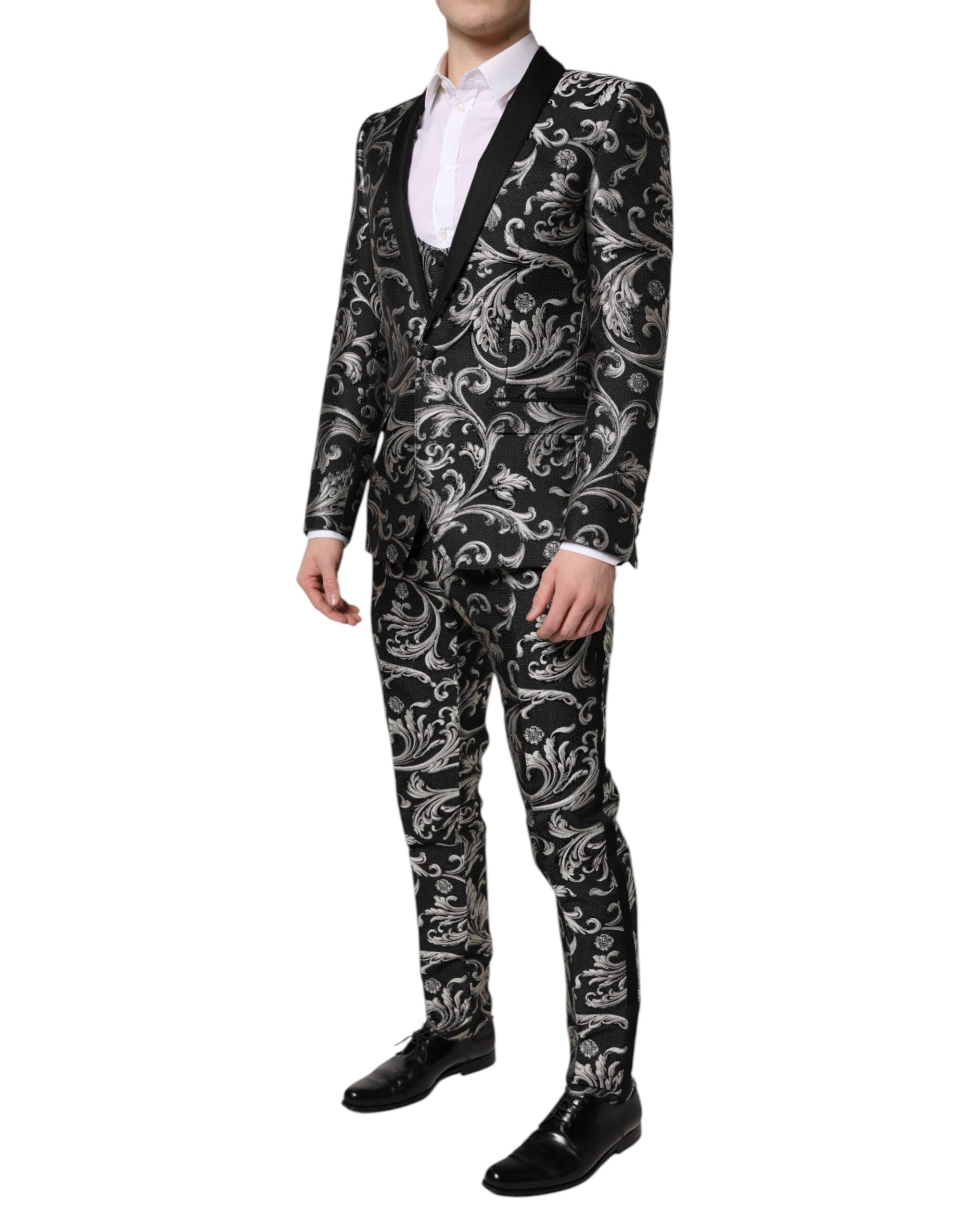 Dolce & Gabbana Black Gray MARTINI Jacquard Men's 3 Piece Suit