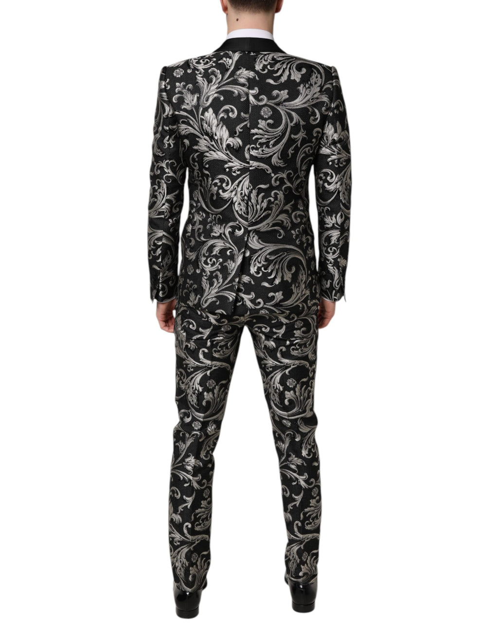 Dolce & Gabbana Black Gray MARTINI Jacquard Men's 3 Piece Suit