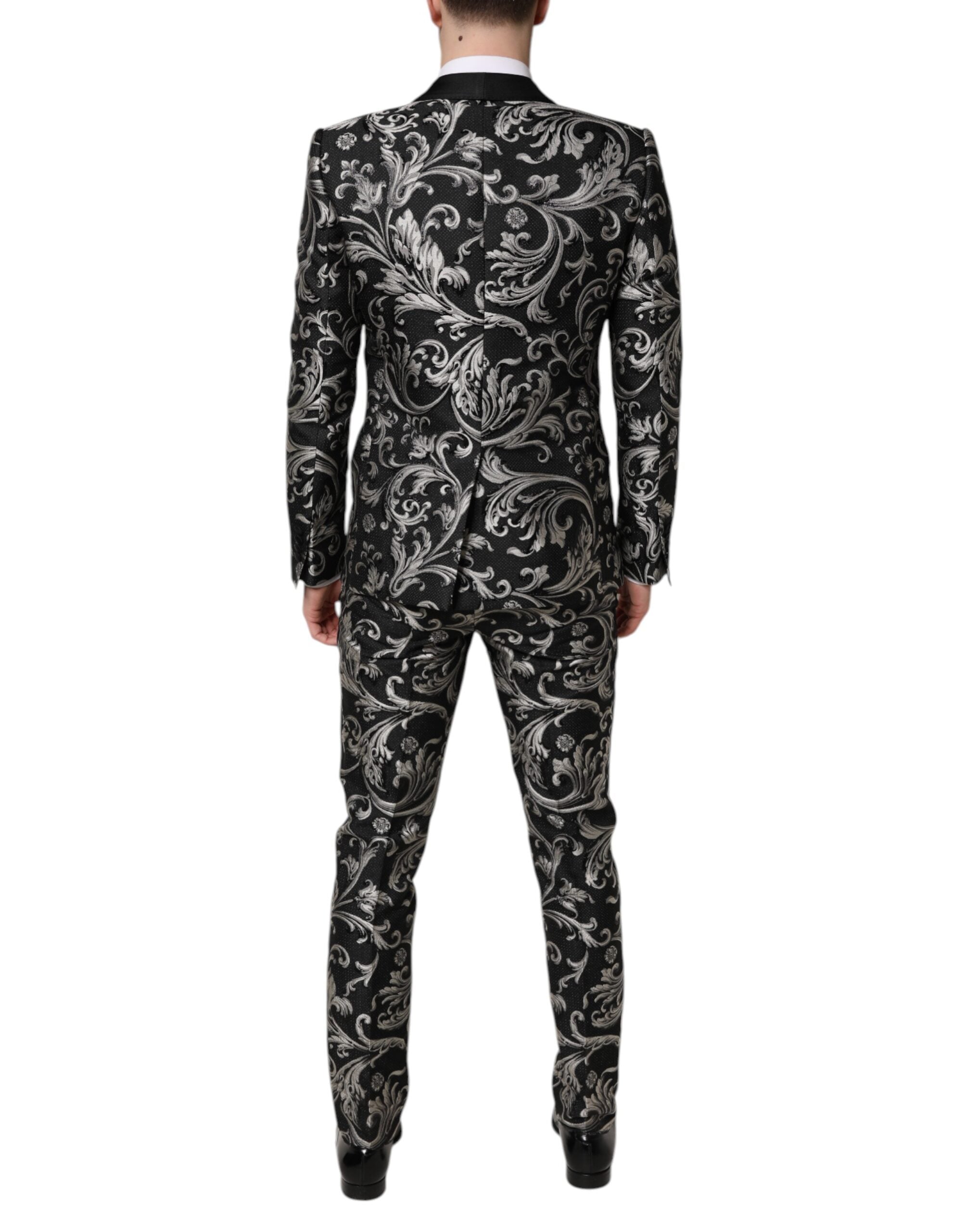 Dolce & Gabbana Black Gray MARTINI Jacquard Men's 3 Piece Suit
