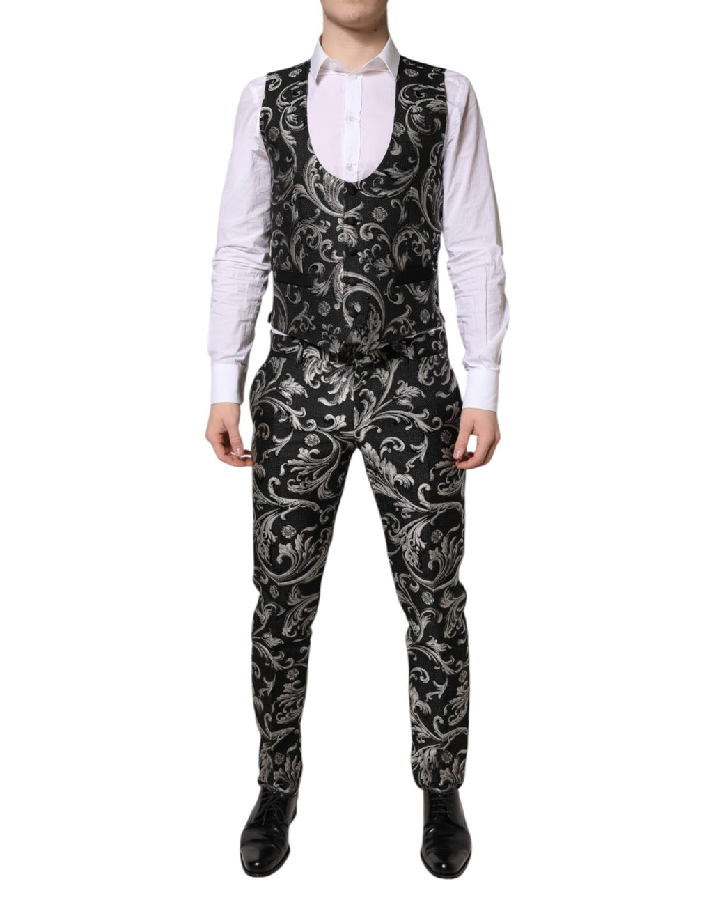 Dolce & Gabbana Black Gray MARTINI Jacquard Men's 3 Piece Suit
