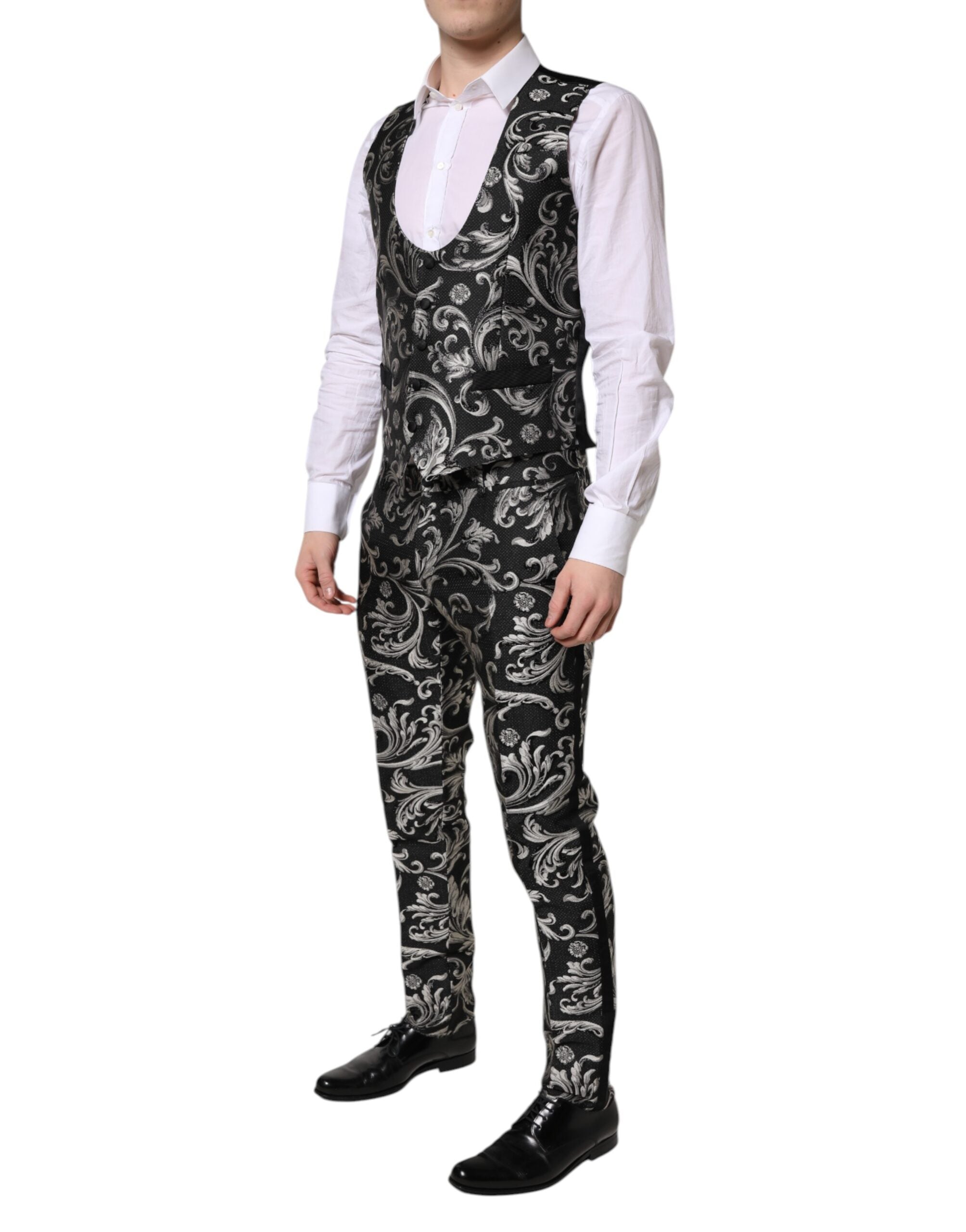 Dolce & Gabbana Black Gray MARTINI Jacquard Men's 3 Piece Suit