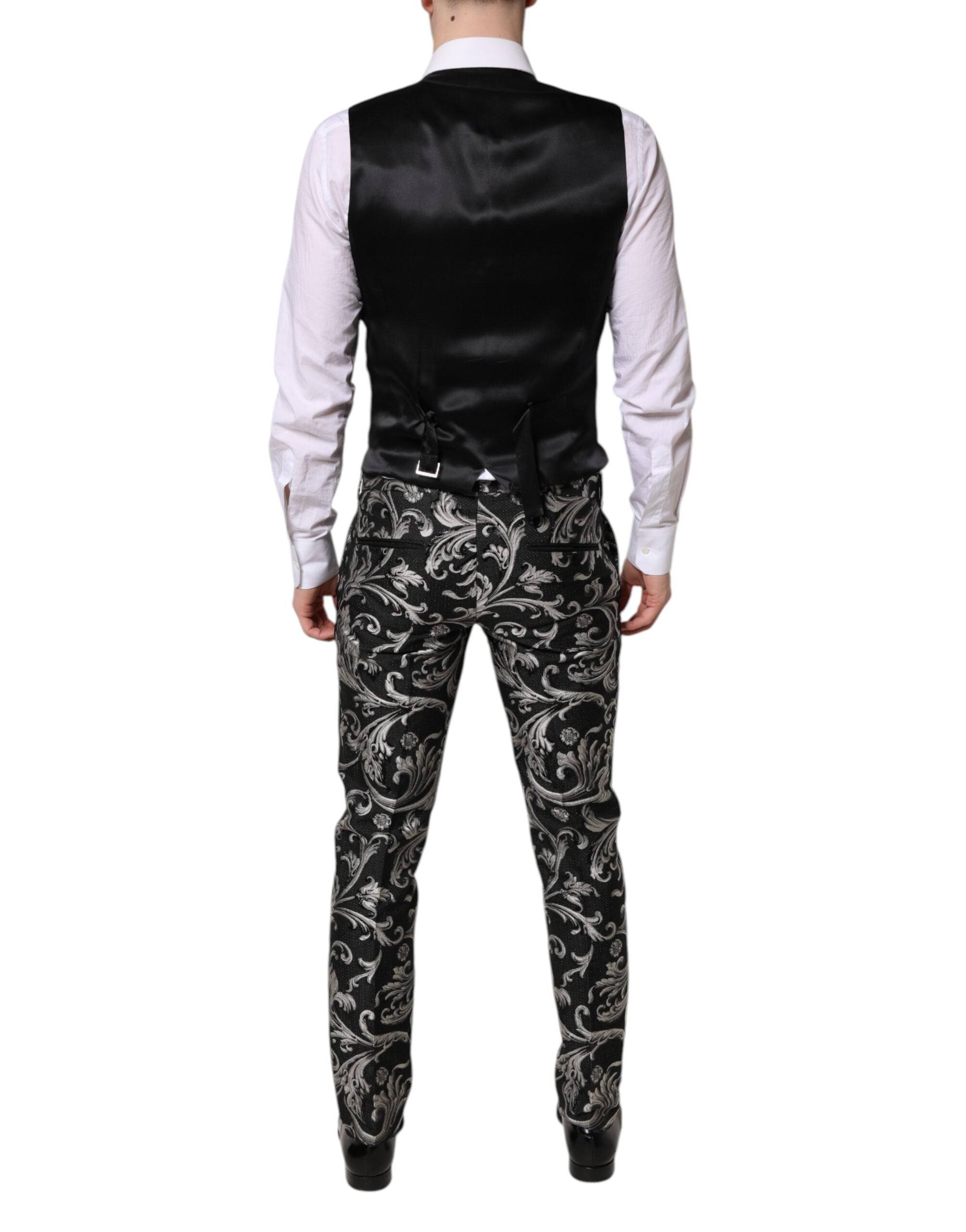 Dolce & Gabbana Black Gray MARTINI Jacquard Men's 3 Piece Suit