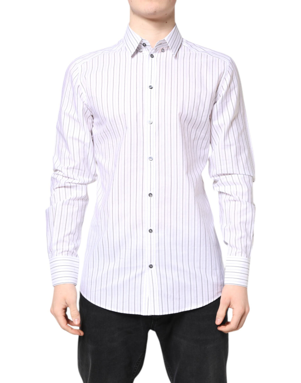 Dolce & Gabbana Weiß gestreiftes Baumwollhemd GOLD Formal Dress Shirt