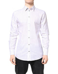 Dolce & Gabbana Weiß gestreiftes Baumwollhemd GOLD Formal Dress Shirt